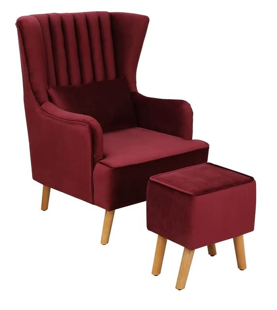 Maroon Wingback Sofa Lounge Chair with Ottoman