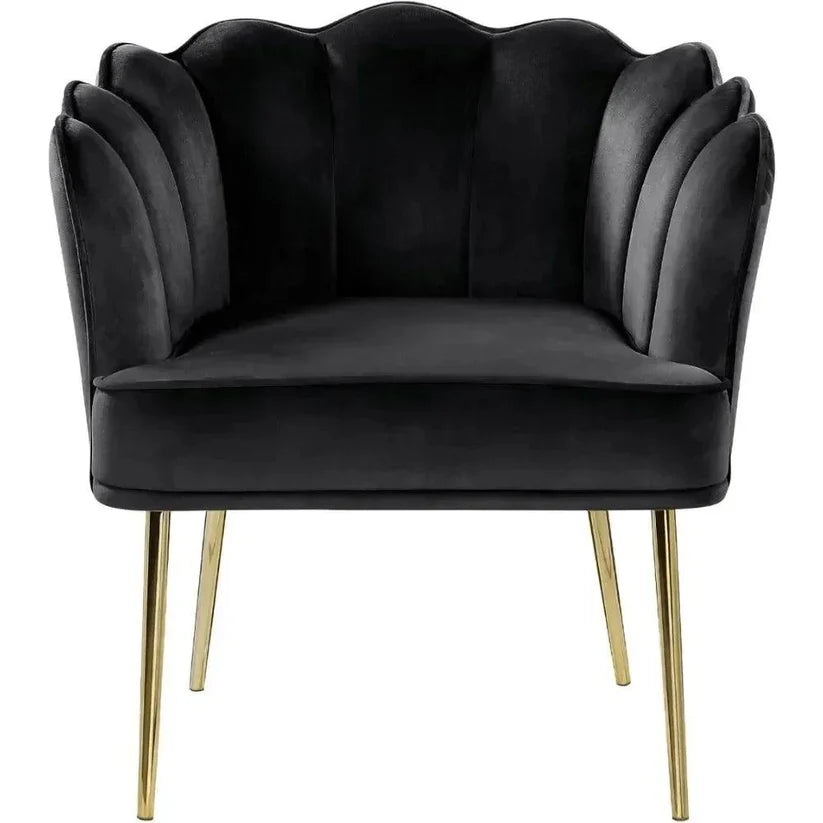 Black Velvet Shell Back Sofa Lounge Chair with Gold Legs