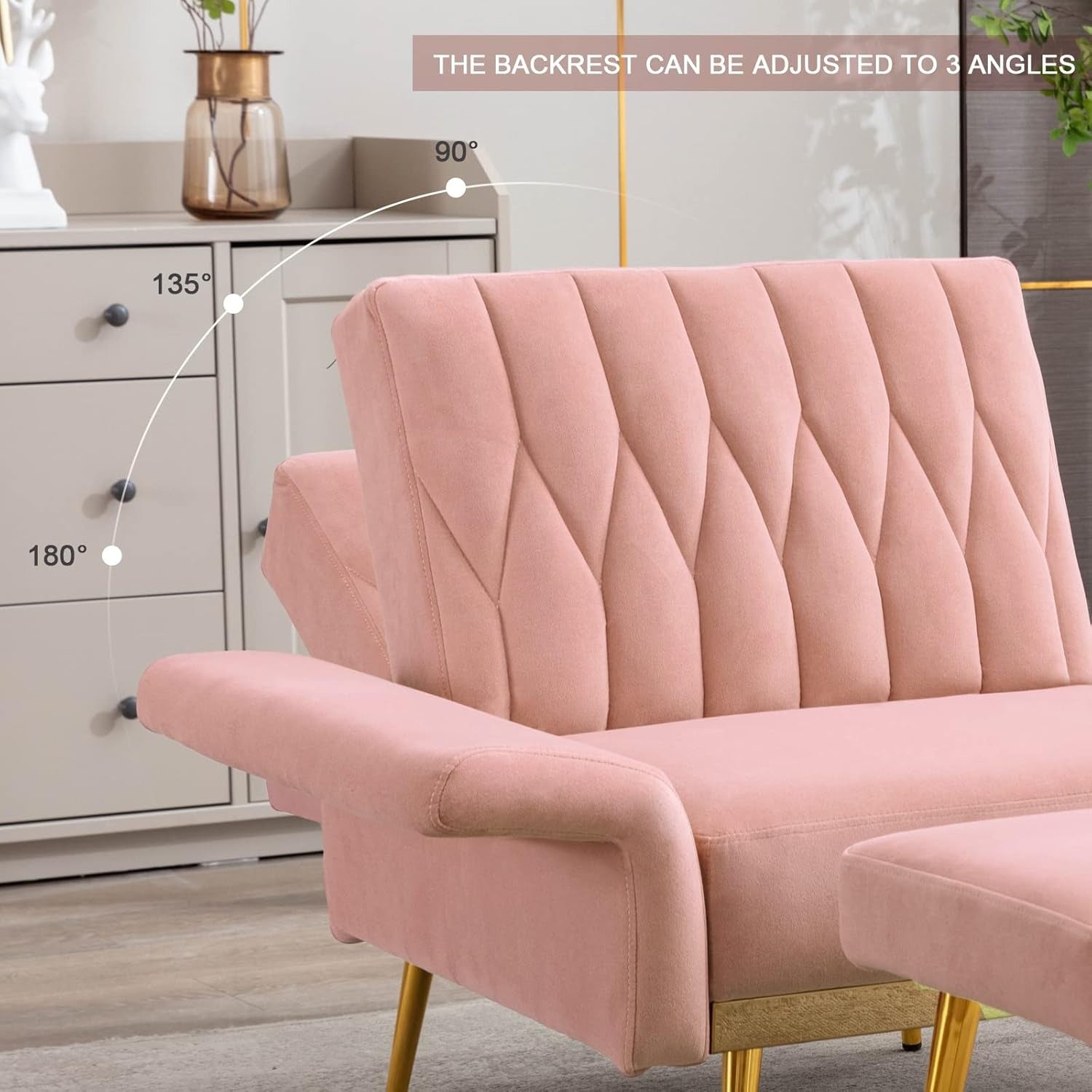 Pink Convertible Sofa Lounge Chair with Ottoman