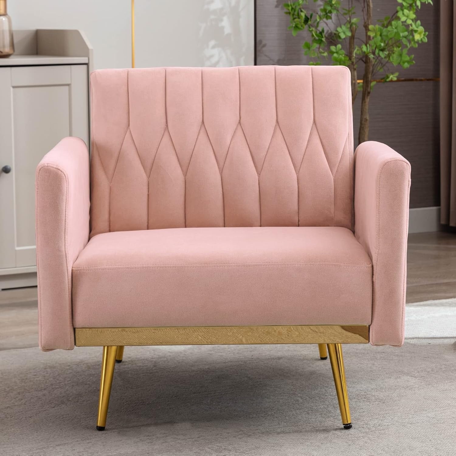 Pink Convertible Sofa Lounge Chair with Ottoman