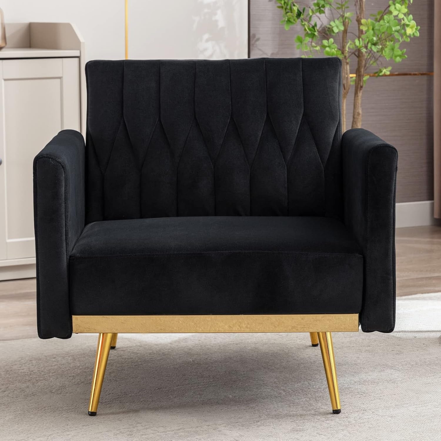 Black Convertible Sofa Lounge Chair with Ottoman