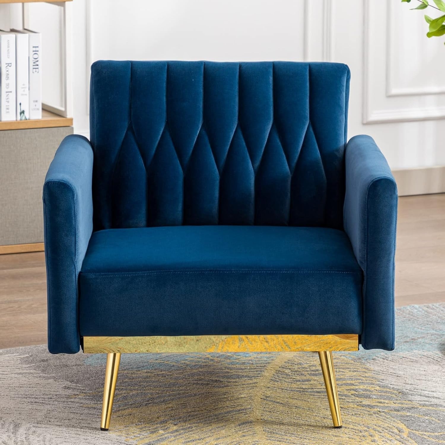 Blue Convertible Sofa Lounge Chair with Ottoman