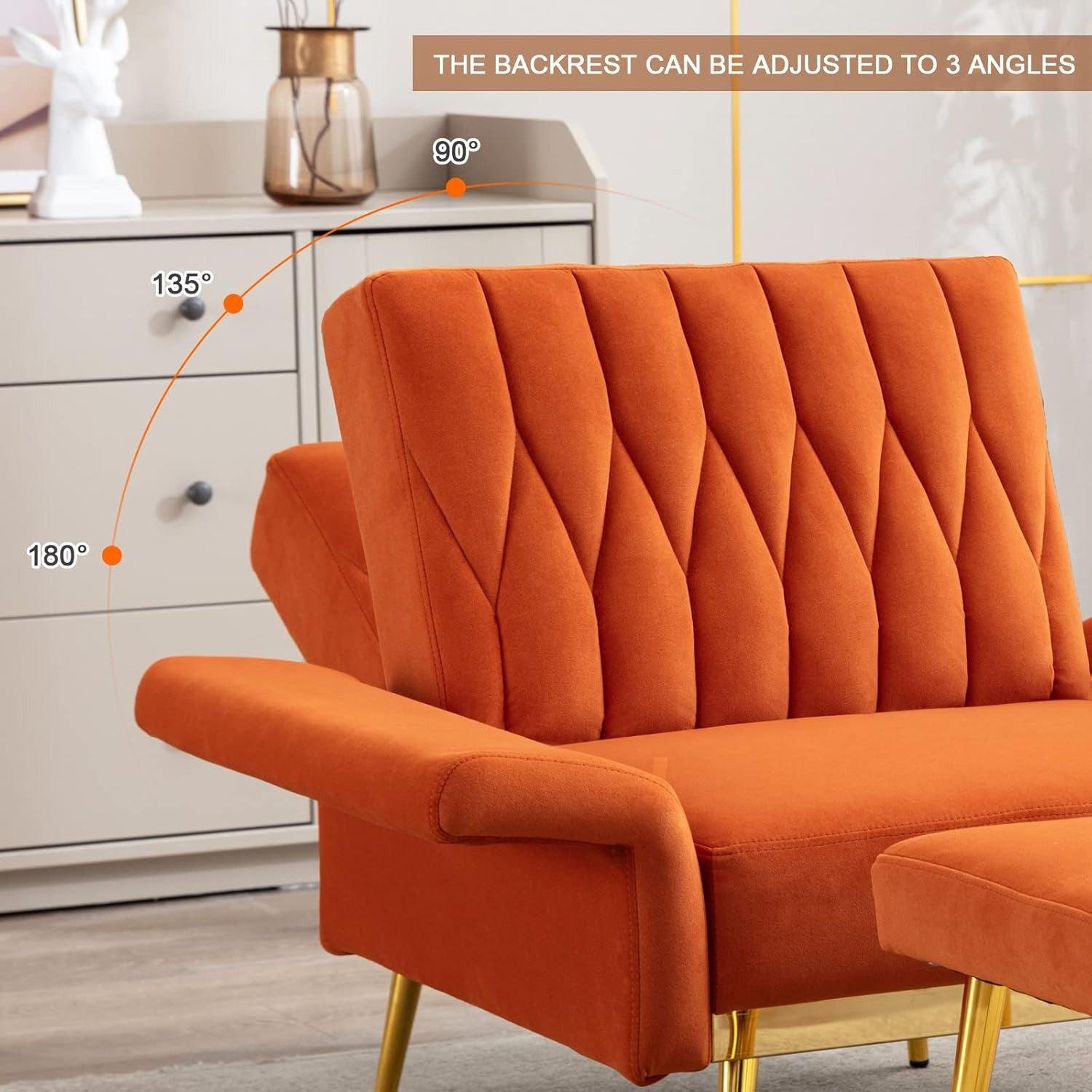Orange Convertible Sofa Lounge Chair with Ottoman