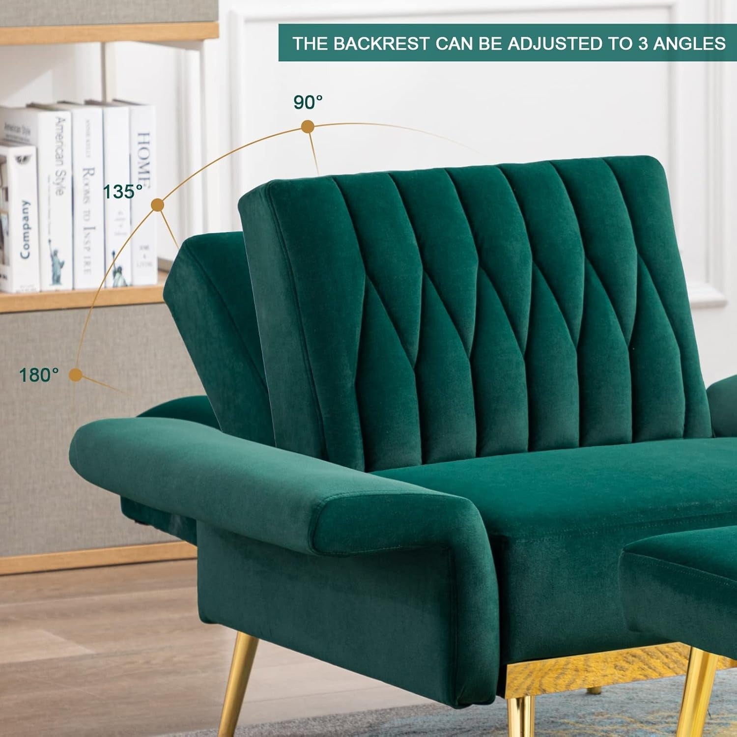 Green Convertible Sofa Lounge Chair with Ottoman