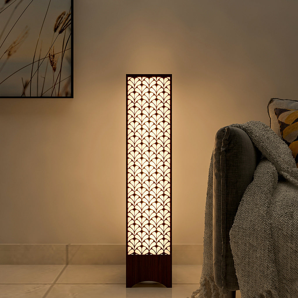 Modern Look Floral Pattern Wooden Floor Lamp