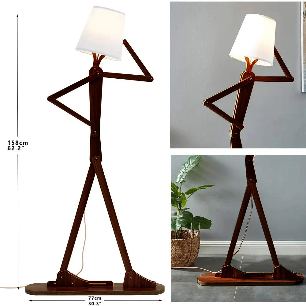 Playful Figurine Brown & White Wood Floor Lamp