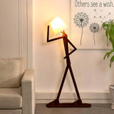 Playful Figurine Brown & White Wood Floor Lamp For Living Room, Bedroom