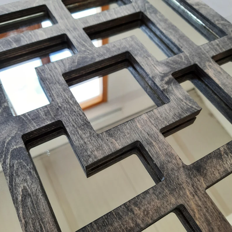 Wooden Geometric Mirror Set | 3-Piece Square Wall Décor