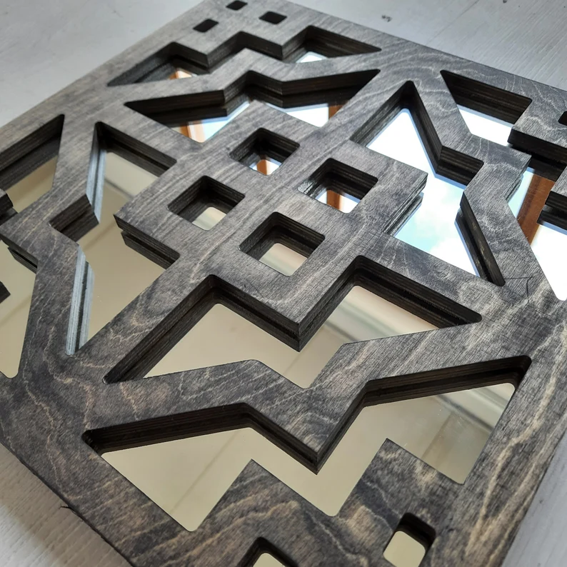 Wooden Geometric Mirror Set | 3-Piece Square Wall Décor