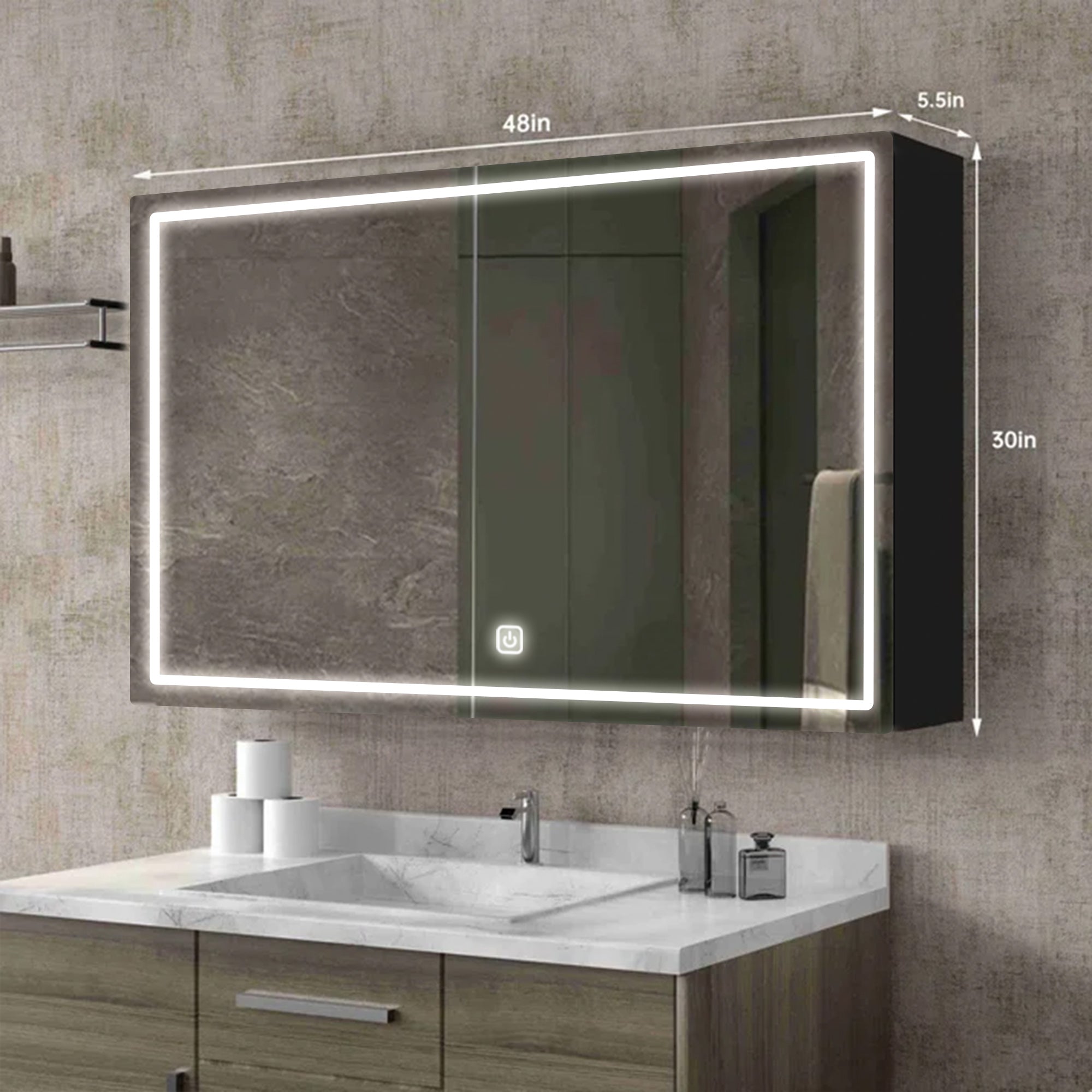 Wide Storage Mirror Cabinet with Built-in Lighting