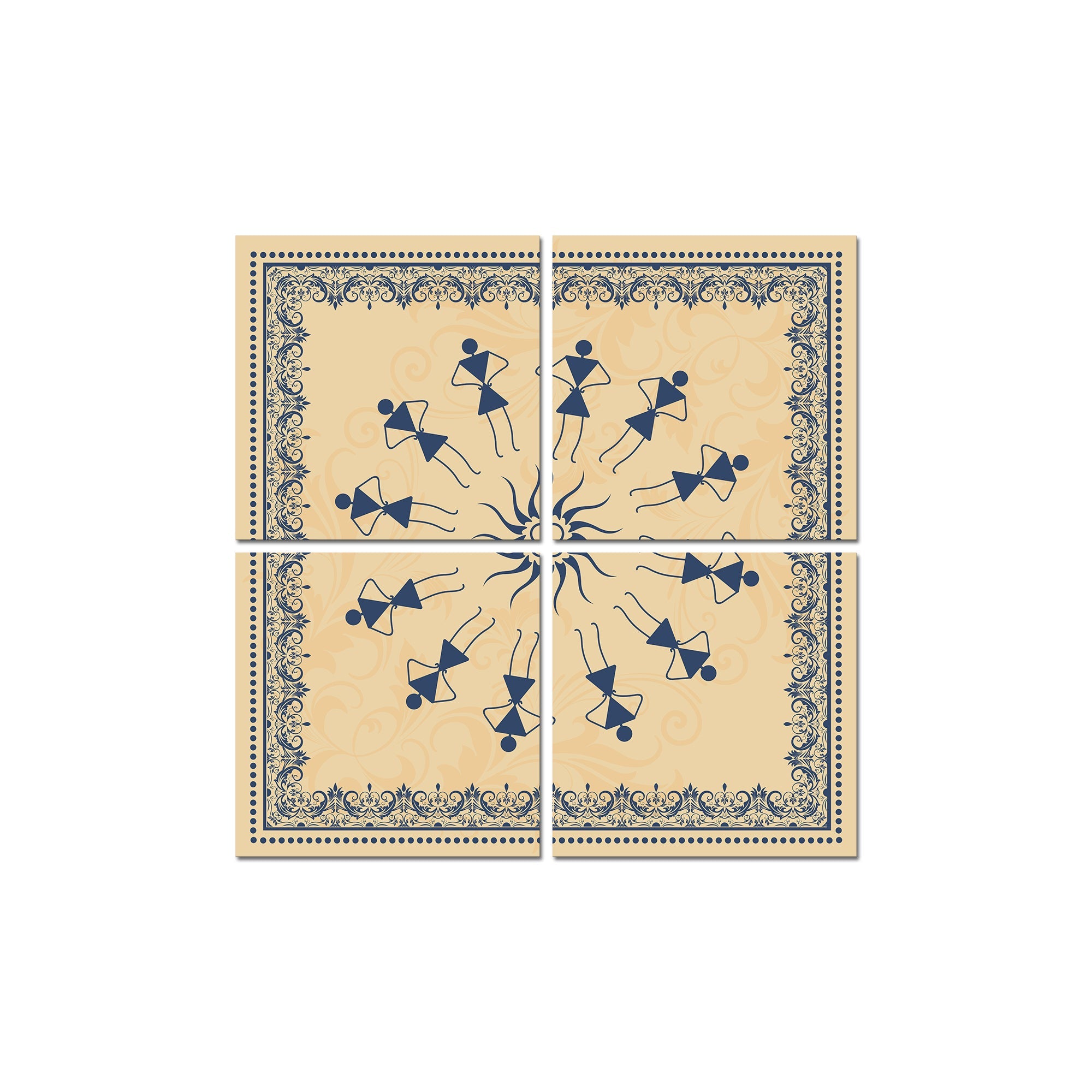 Warli Art Wall Hanging Painting, Set of 4 Pieces