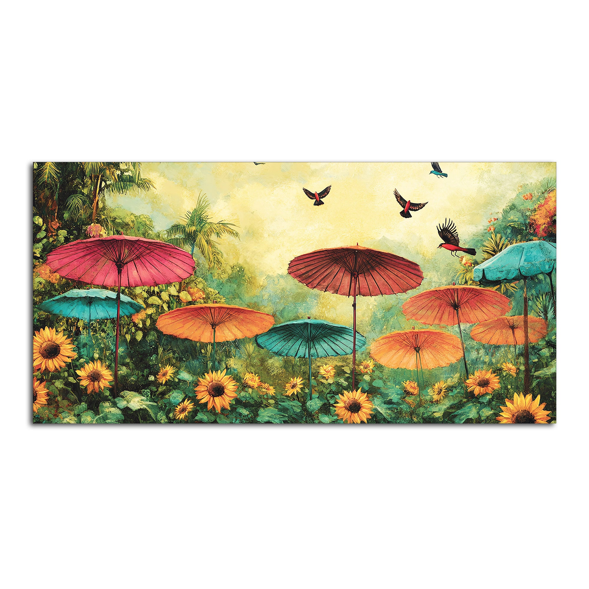 Abstract Colorful Umbrella with Wildflowers Nature Art Canvas Wall Painting