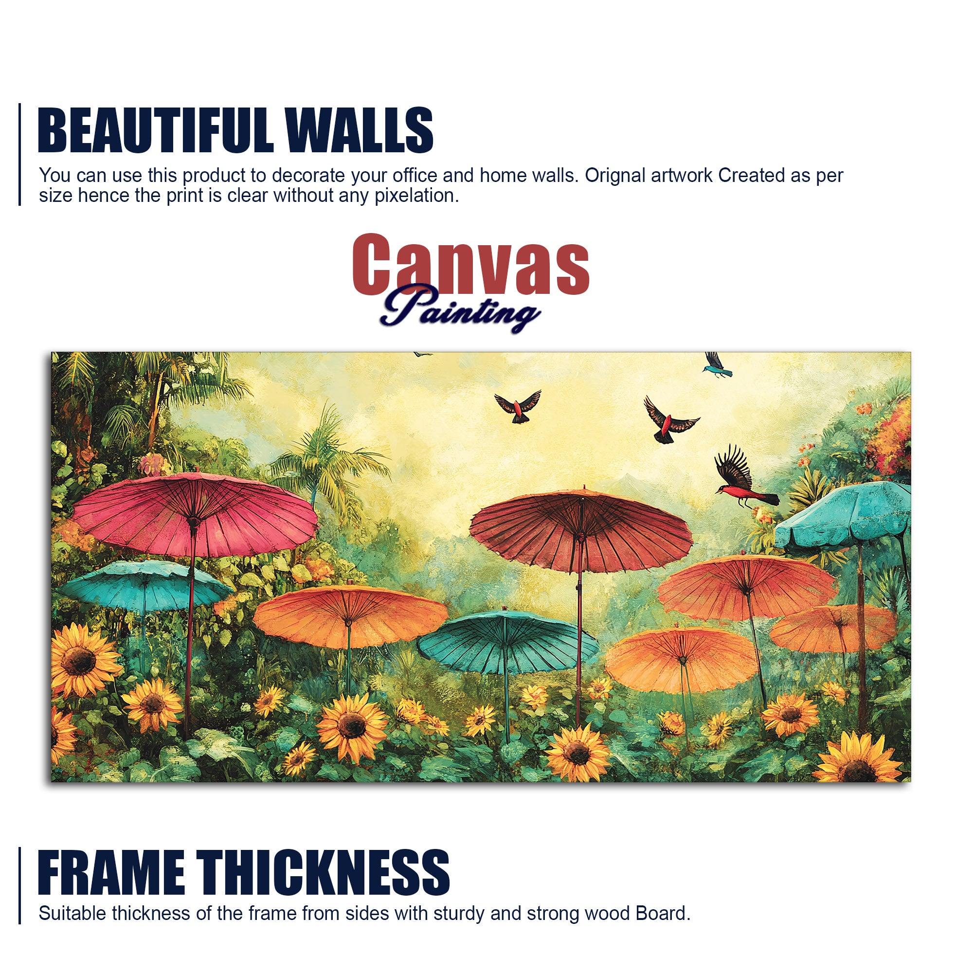 Abstract Colorful Umbrella with Wildflowers Nature Art Canvas Wall Painting