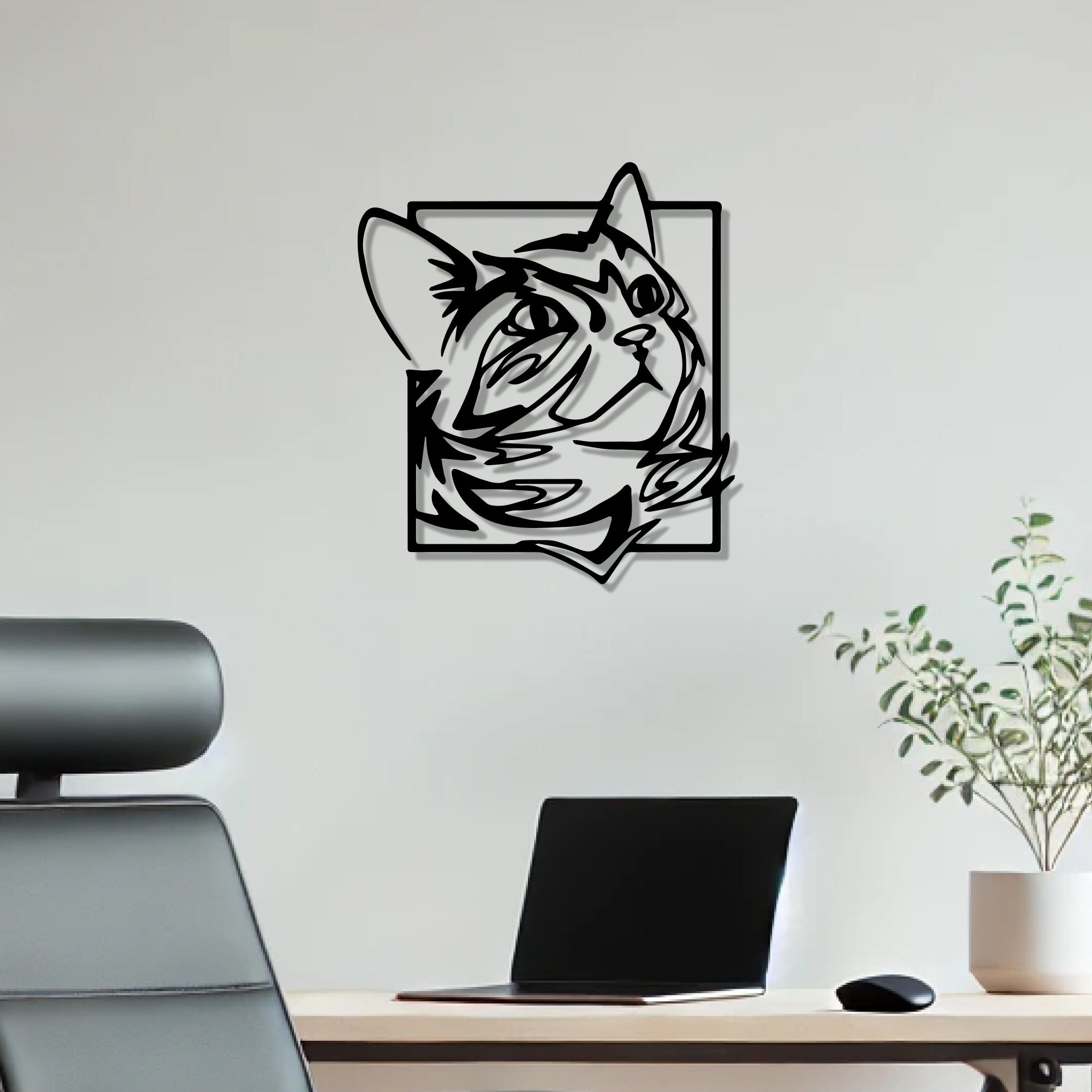 Abstract Design Cat Face Metal Art Animal Wall Decor