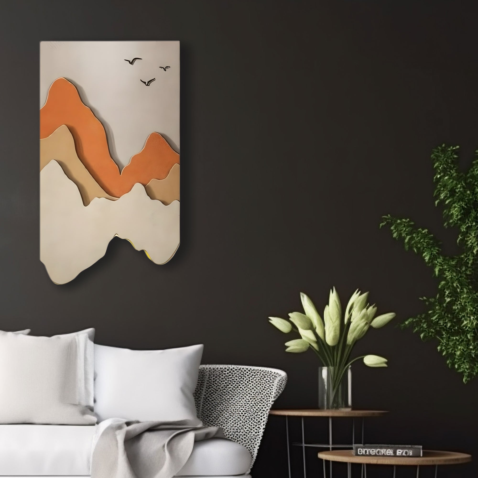 Abstract Mountain Landscape and Birds 3D Wall Art Home Decor