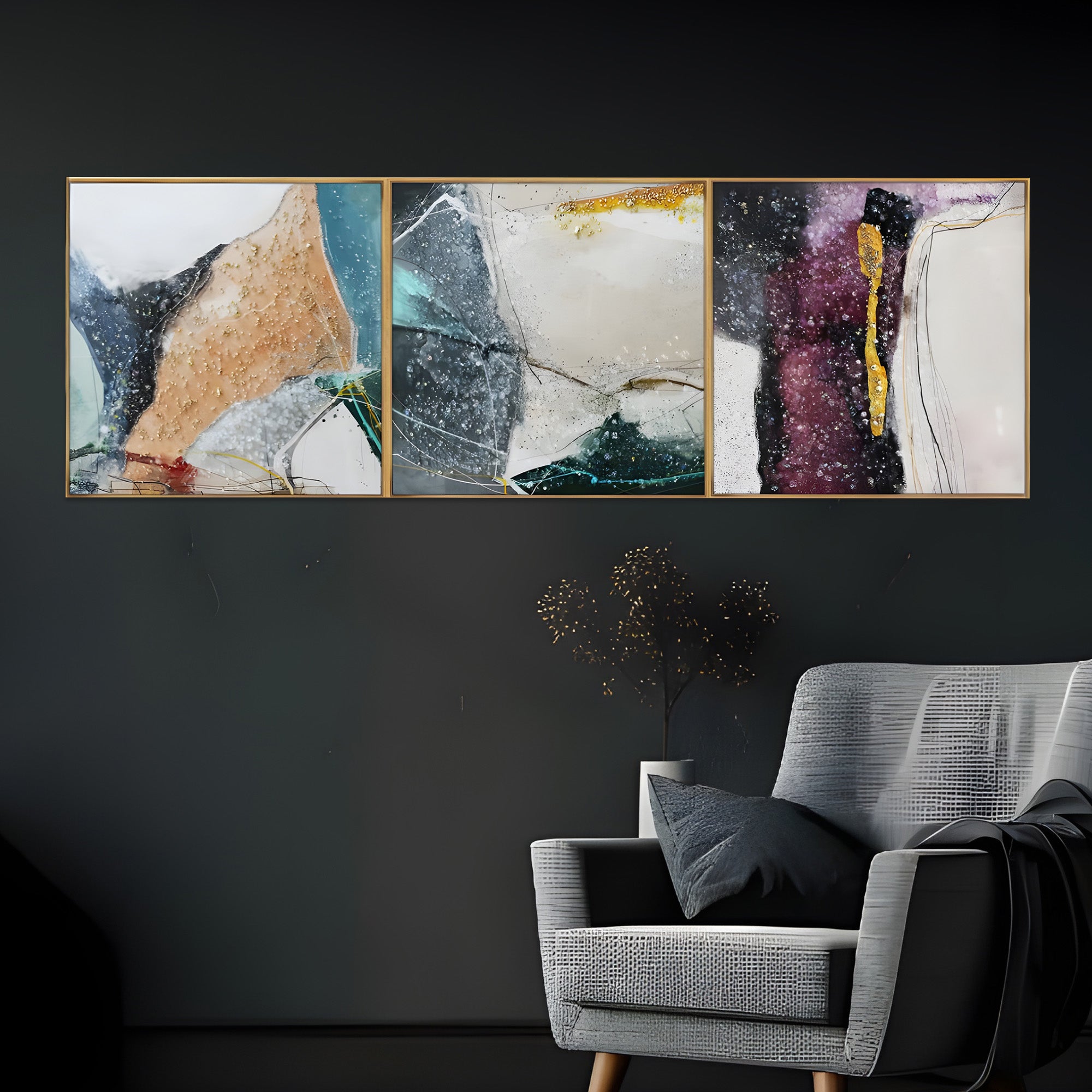 Abstract Mystical Mosaic Crystal Glass Premium Painting Set of 3