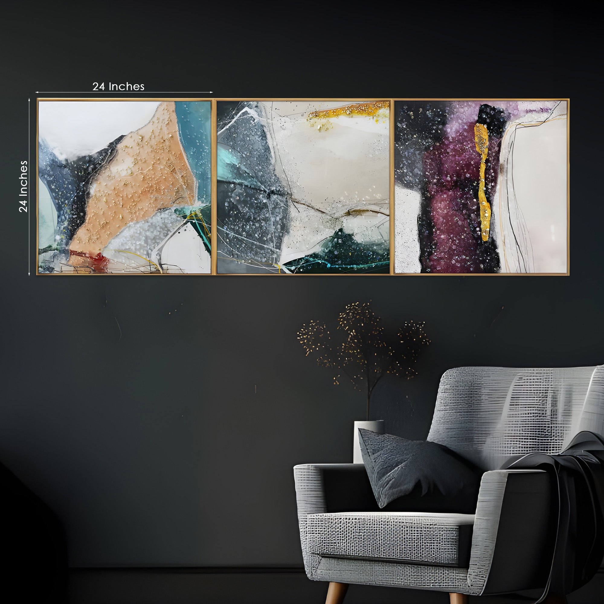 Abstract Mystical Mosaic Crystal Glass Premium Painting Set of 3