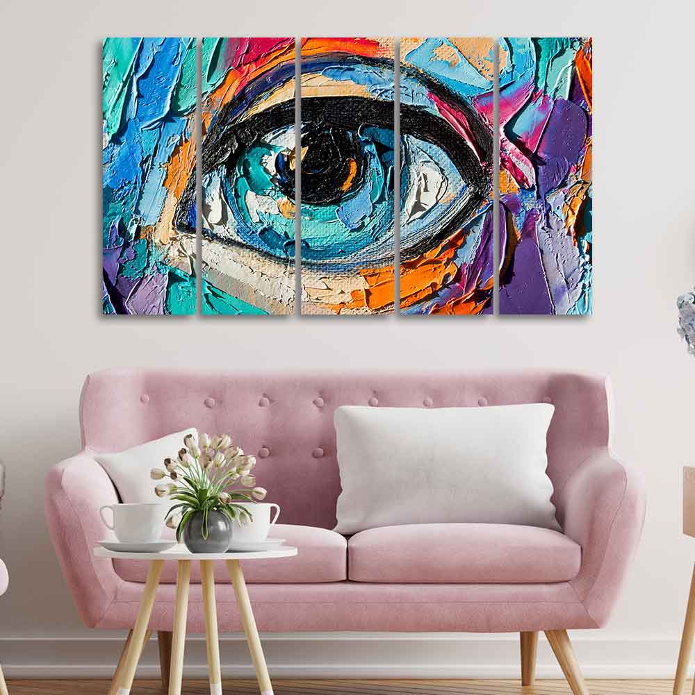 Abstract Picture of a Beautiful Girl's Eye Canvas Wall Painting of Five Pieces