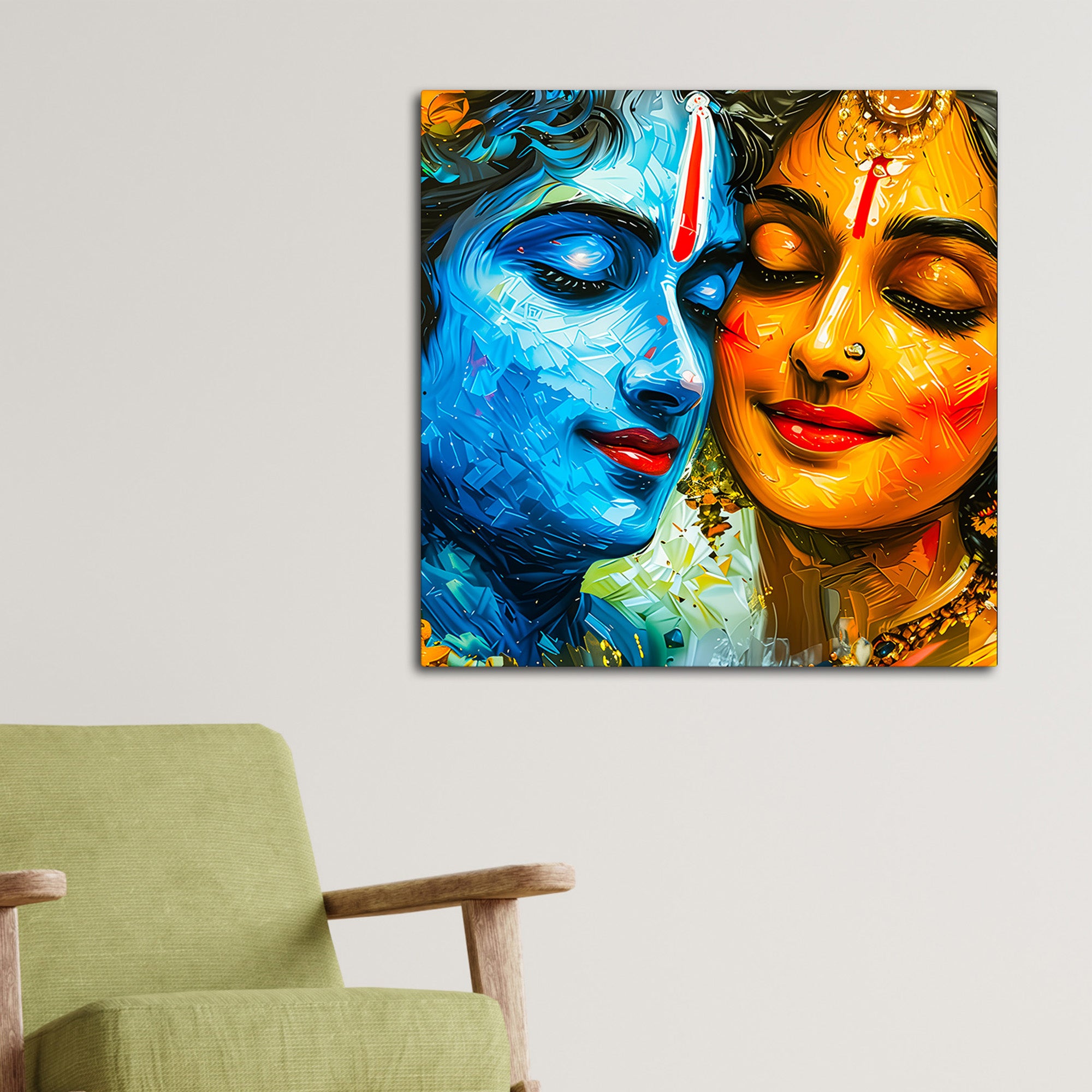 Abstract Shree Radha Krishna Face Art Canvas Wall Painting for Home Temple & Office – Modern Devotional Wall Decor