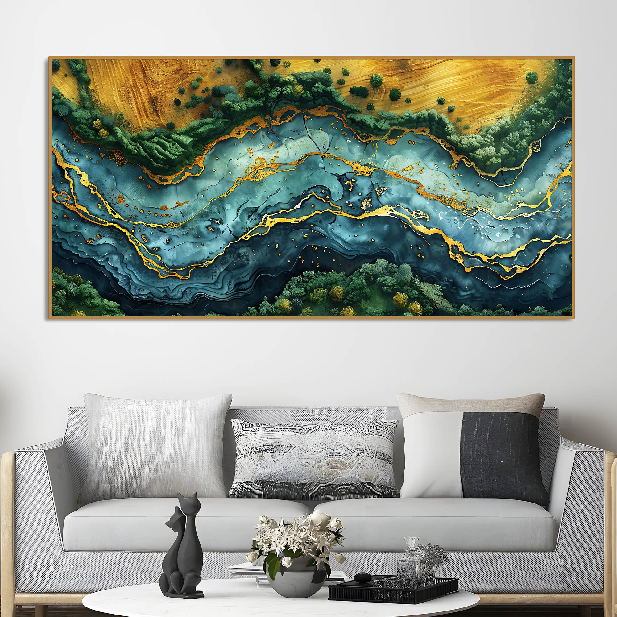 Abstract View of River Art Canvas Wooden Wall Painting