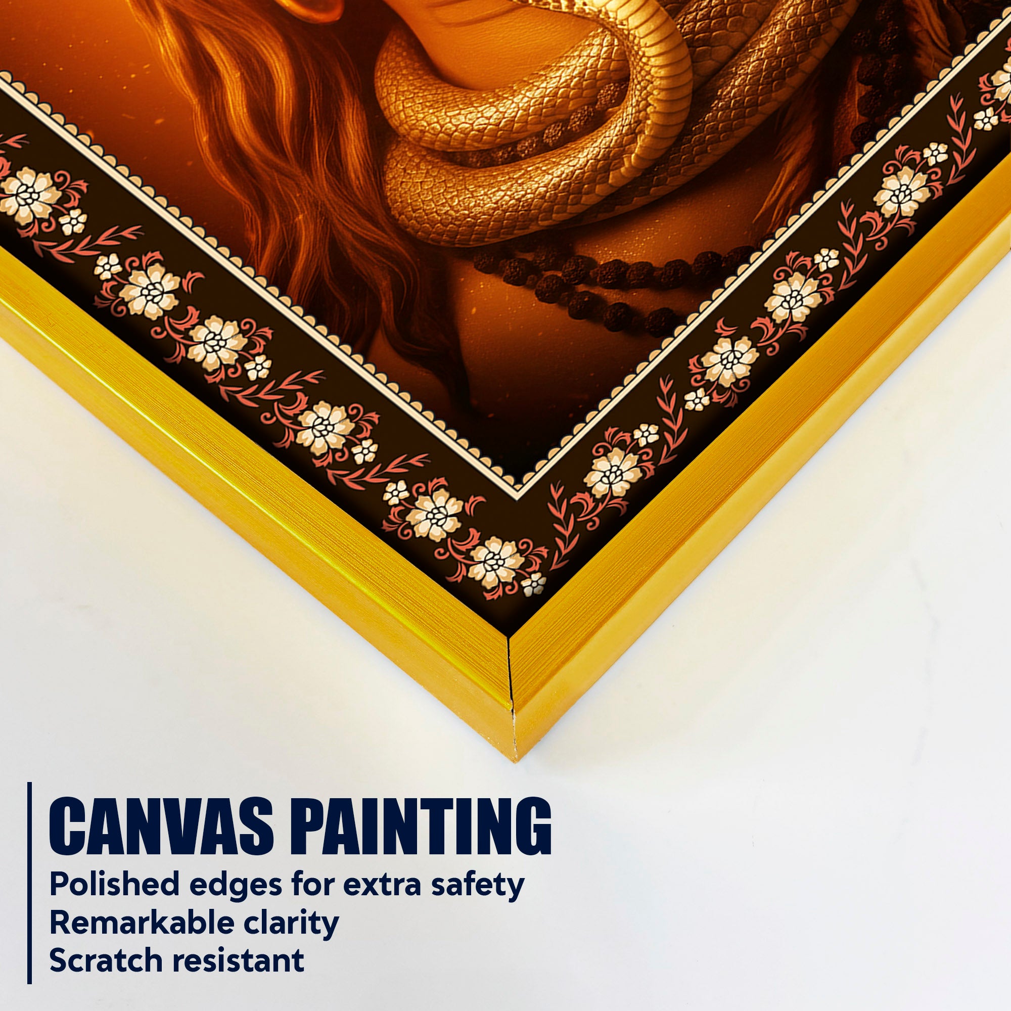 Adiyogi Shiva with Moon Floral Border Vertical Wall Painting