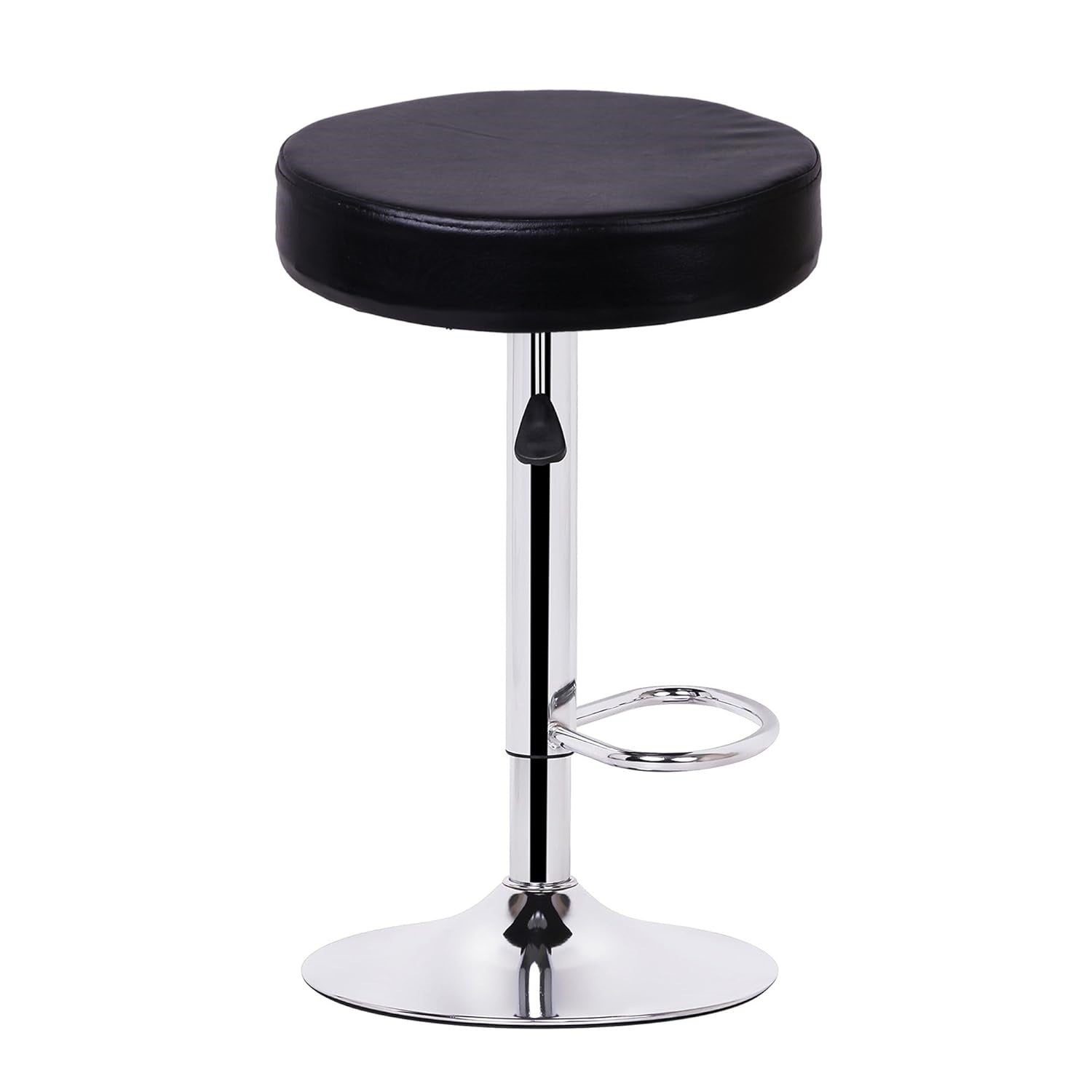 Adjustable Swivel Bar Stool with Black Faux Leather Seat