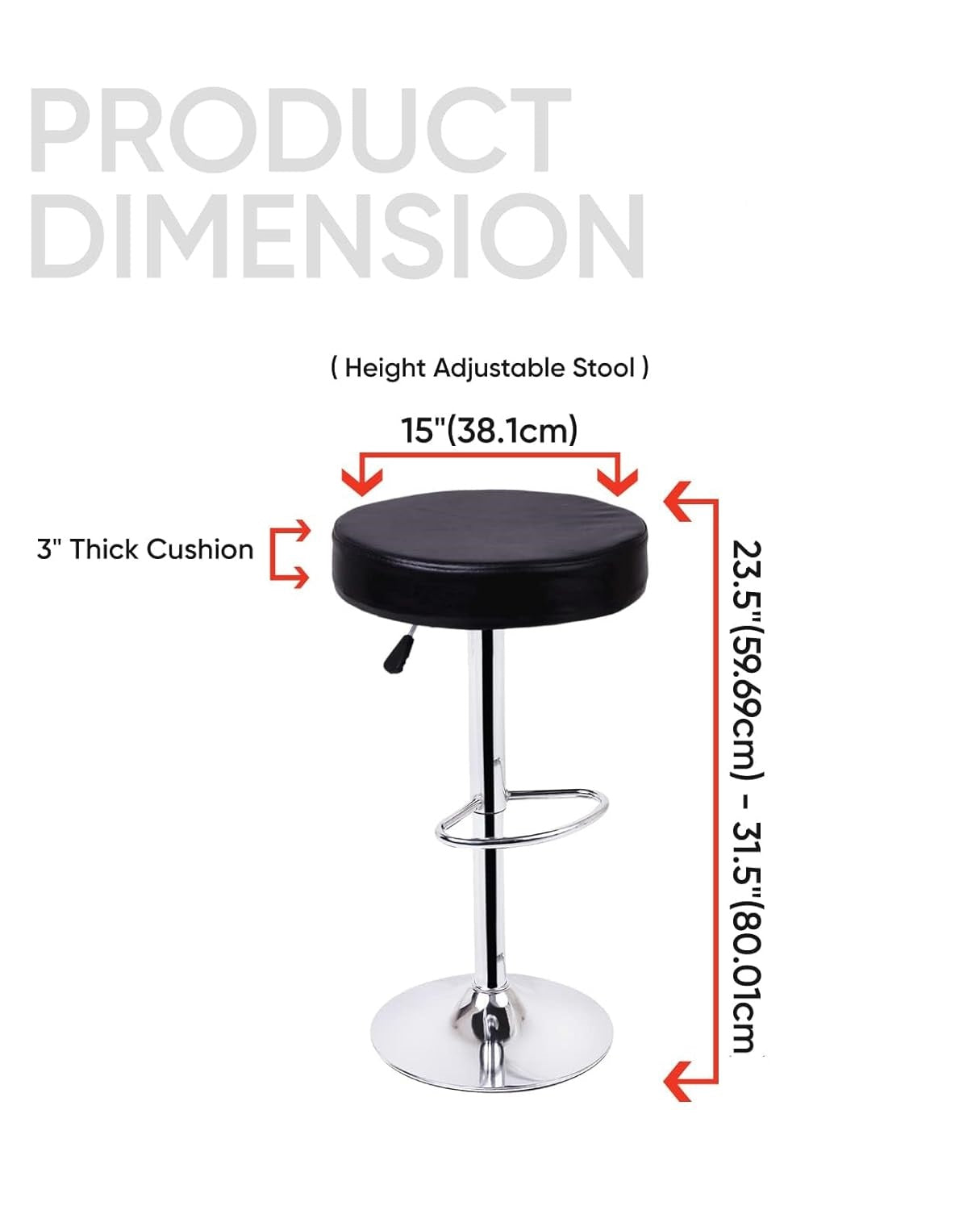 Adjustable Swivel Bar Stool with Black Faux Leather Seat