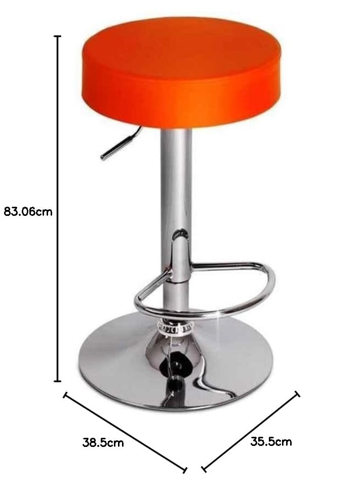 Adjustable Swivel Bar Stool with Orange Faux Leather Seat