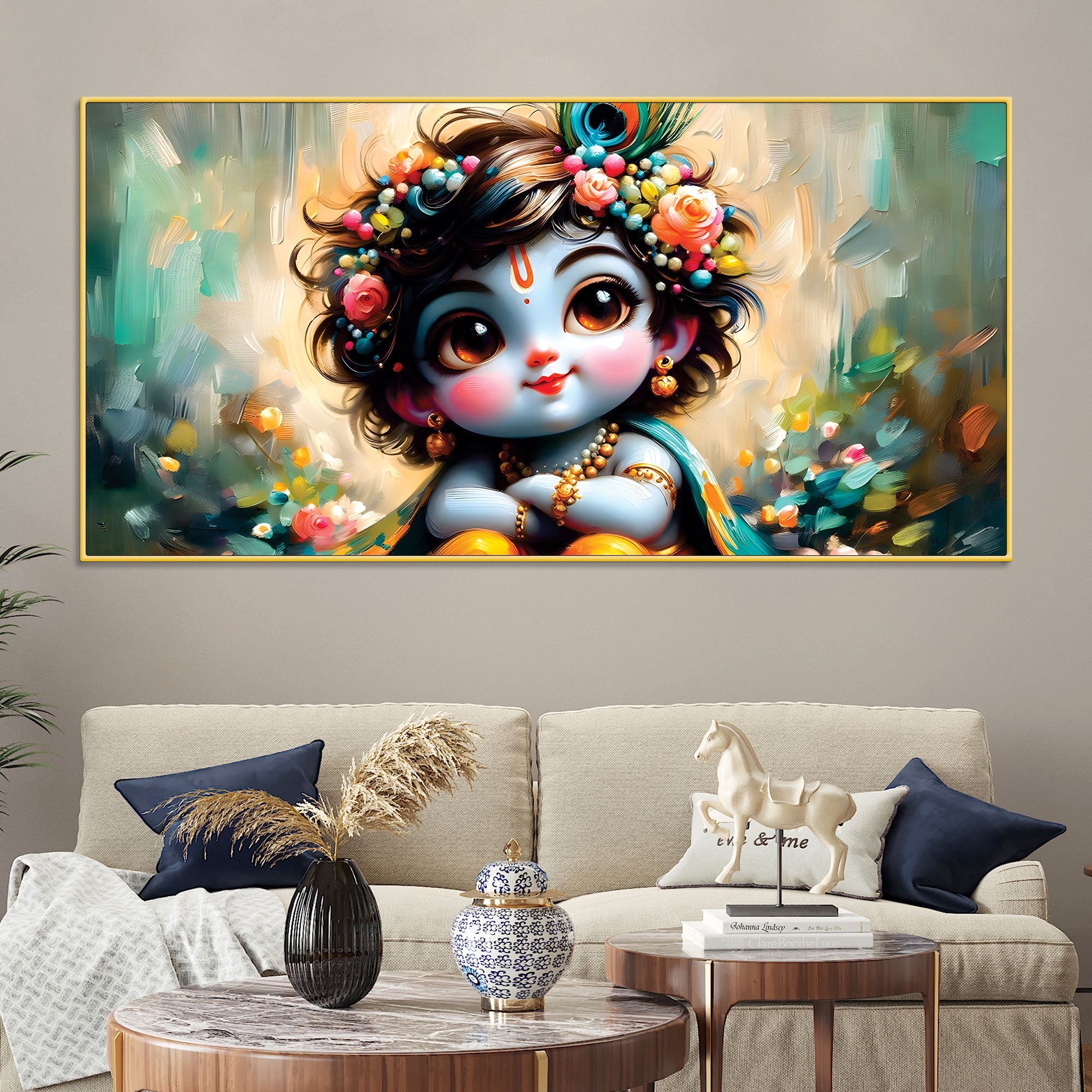 Adorable Baby Krishna Wall Painting on Canvas for Home Decoration