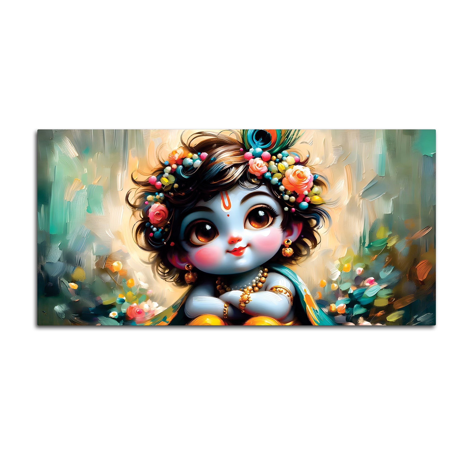 Adorable Baby Krishna Wall Painting on Canvas for Home Decoration