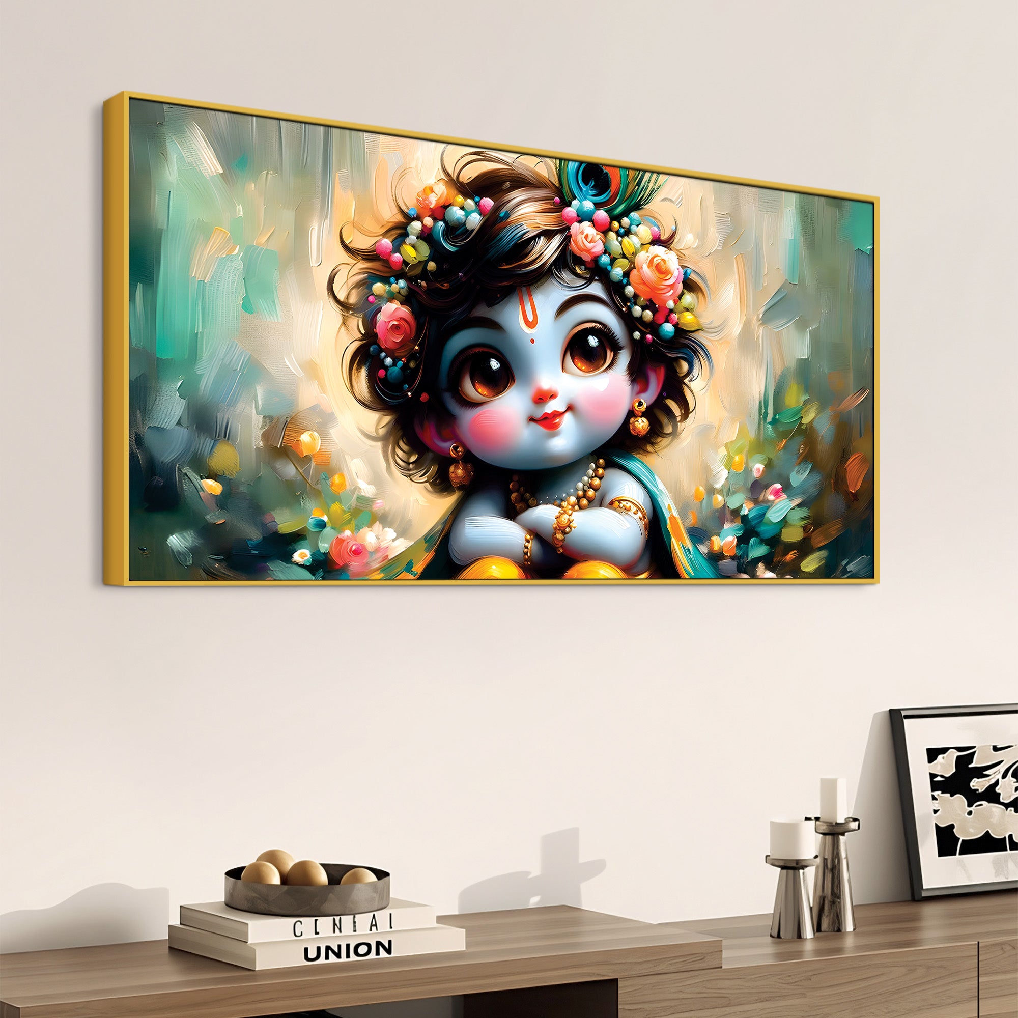 Adorable Baby Krishna Wall Painting on Canvas for Home Decoration