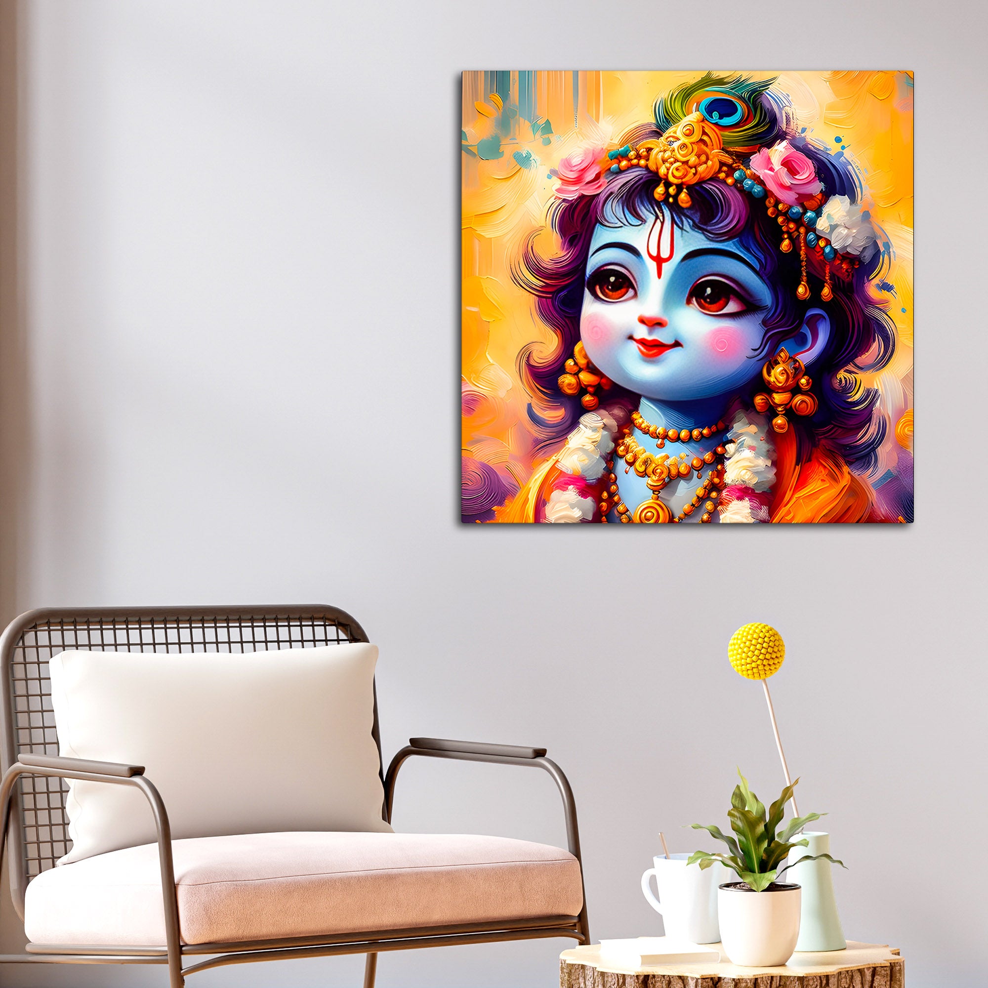 Adorable Little Krishna Canvas Wall Art Painting for Mandir & Living Room