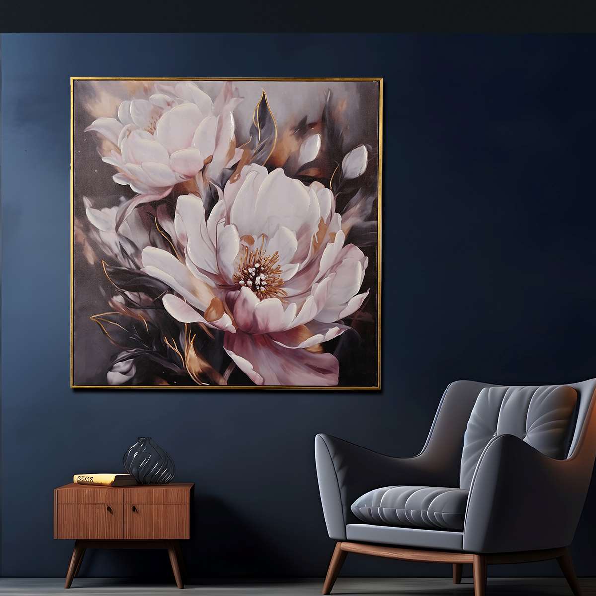 Ambrosial of Petals Hand Painted Wall Painting with Floating Frame