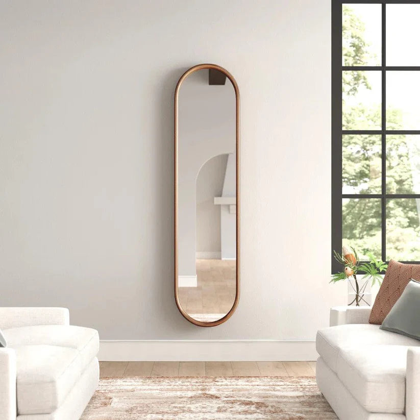 Arched Full Length Wall Mirror with Golden Frame Finish