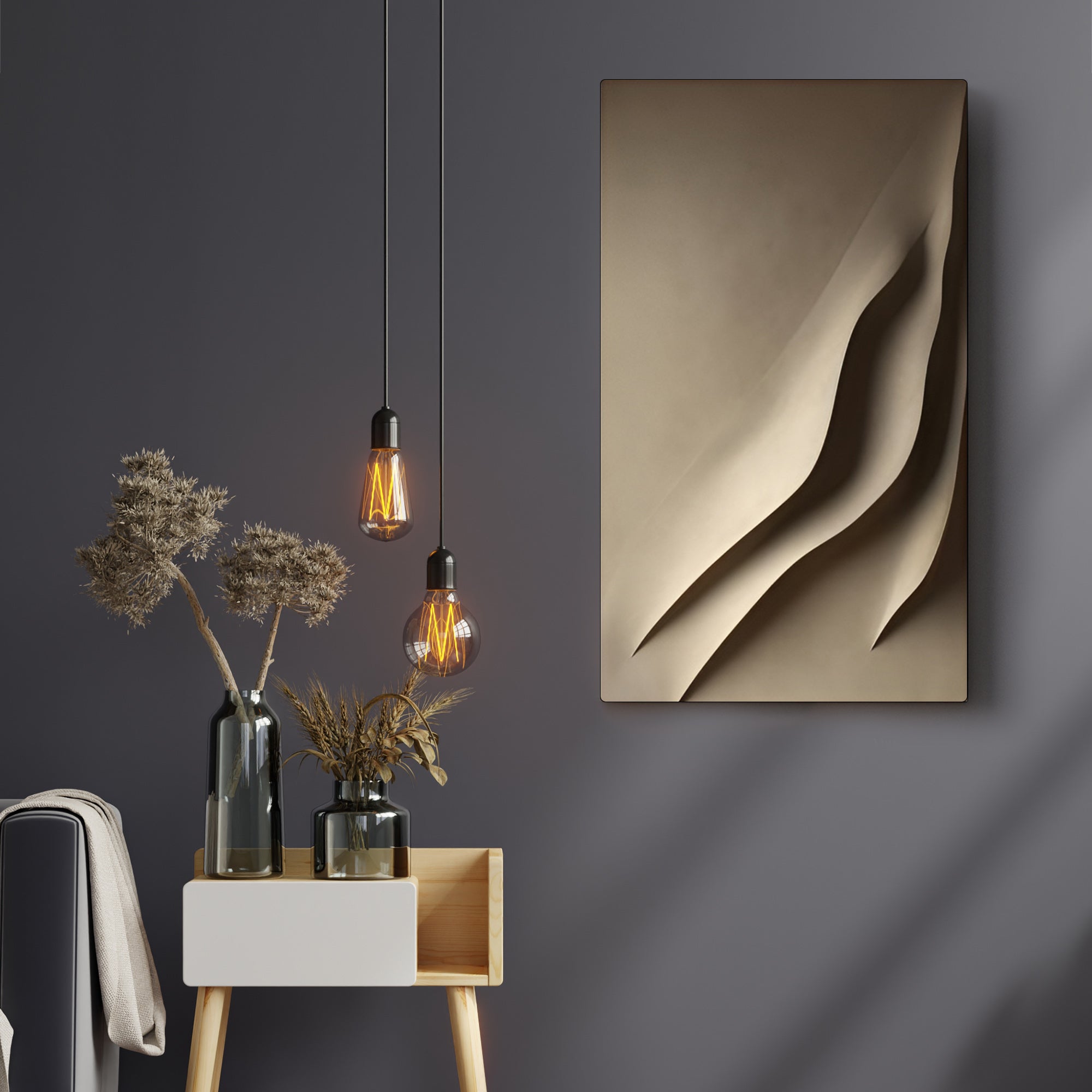 Architectural 3D Wall Art with Flowing Vertical Lines