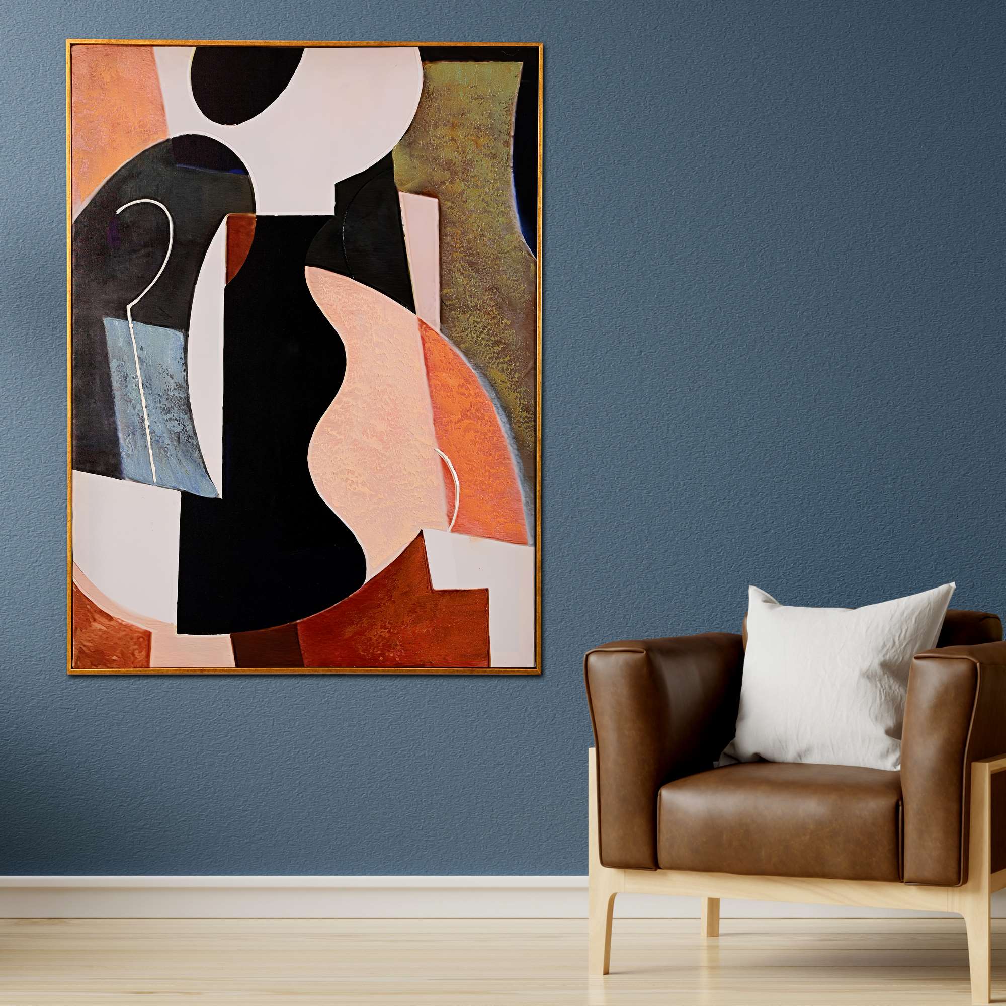 Architectural Rhythms Abstract Hand Painted Wall Painting with Floating Frame