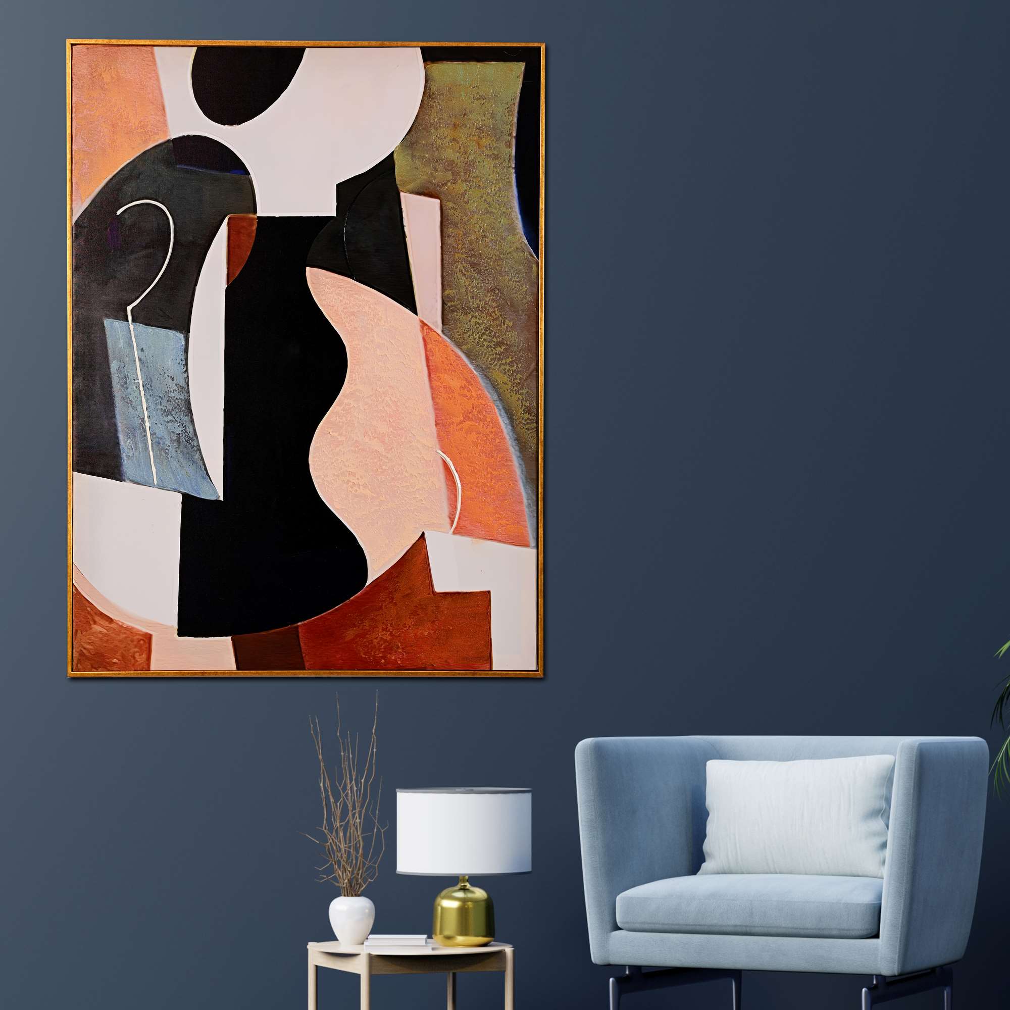 Architectural Rhythms Abstract Hand Painted Wall Painting with Floating Frame