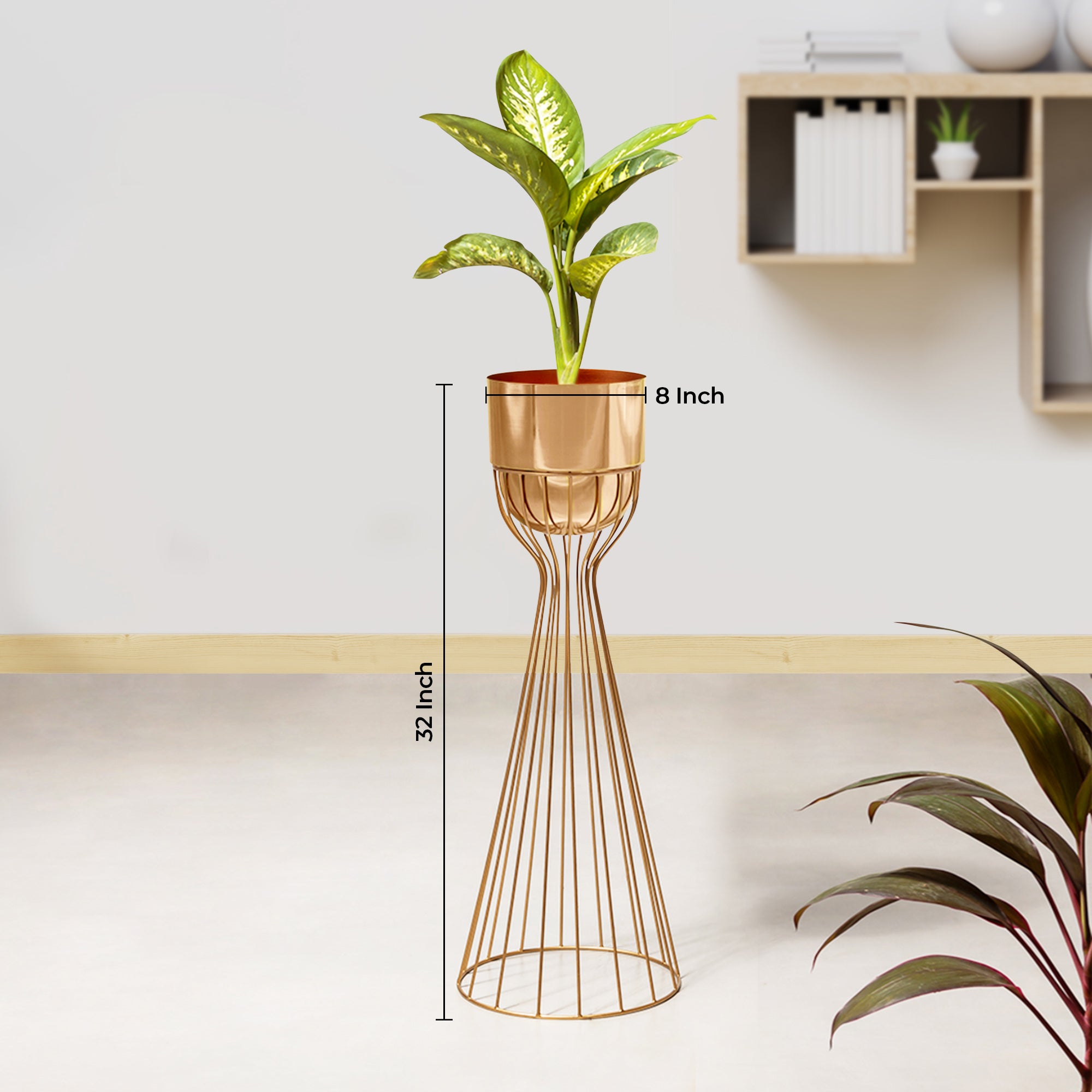 Artful Foliage Golden Stand & Gold Pot - Large Size Planter