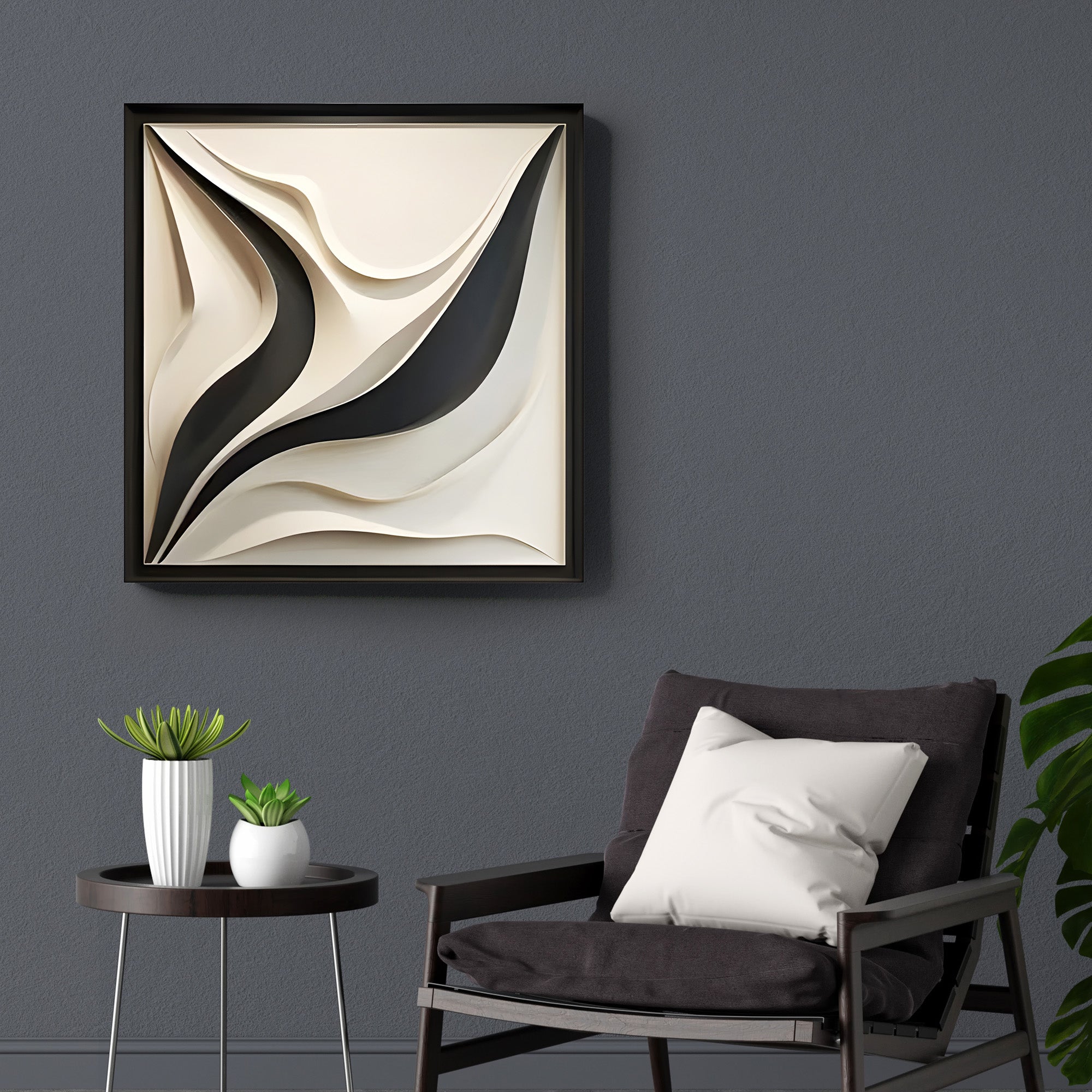 Artistic 3D Panel with Organic Wave Shapes in Monochrome Finish