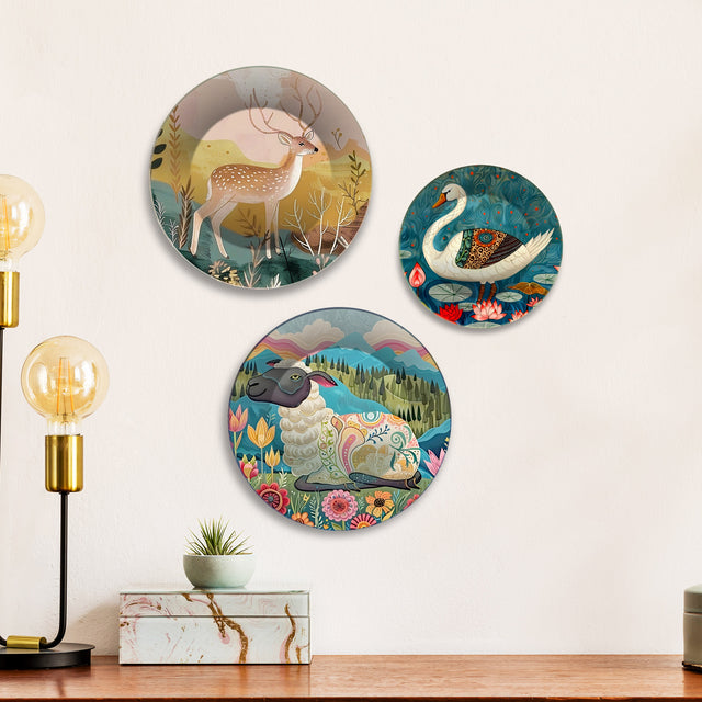 Artistic Animal Wilderness Premium Wall Plates Painting Set of 3