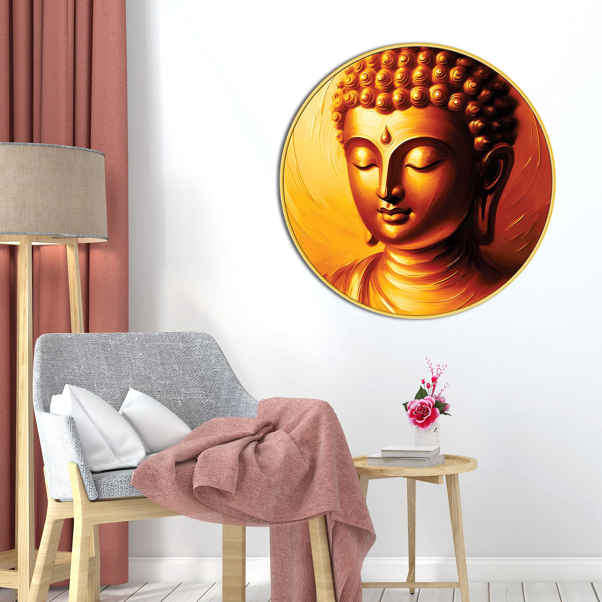 artistic-golden-buddha-round-wall-painting