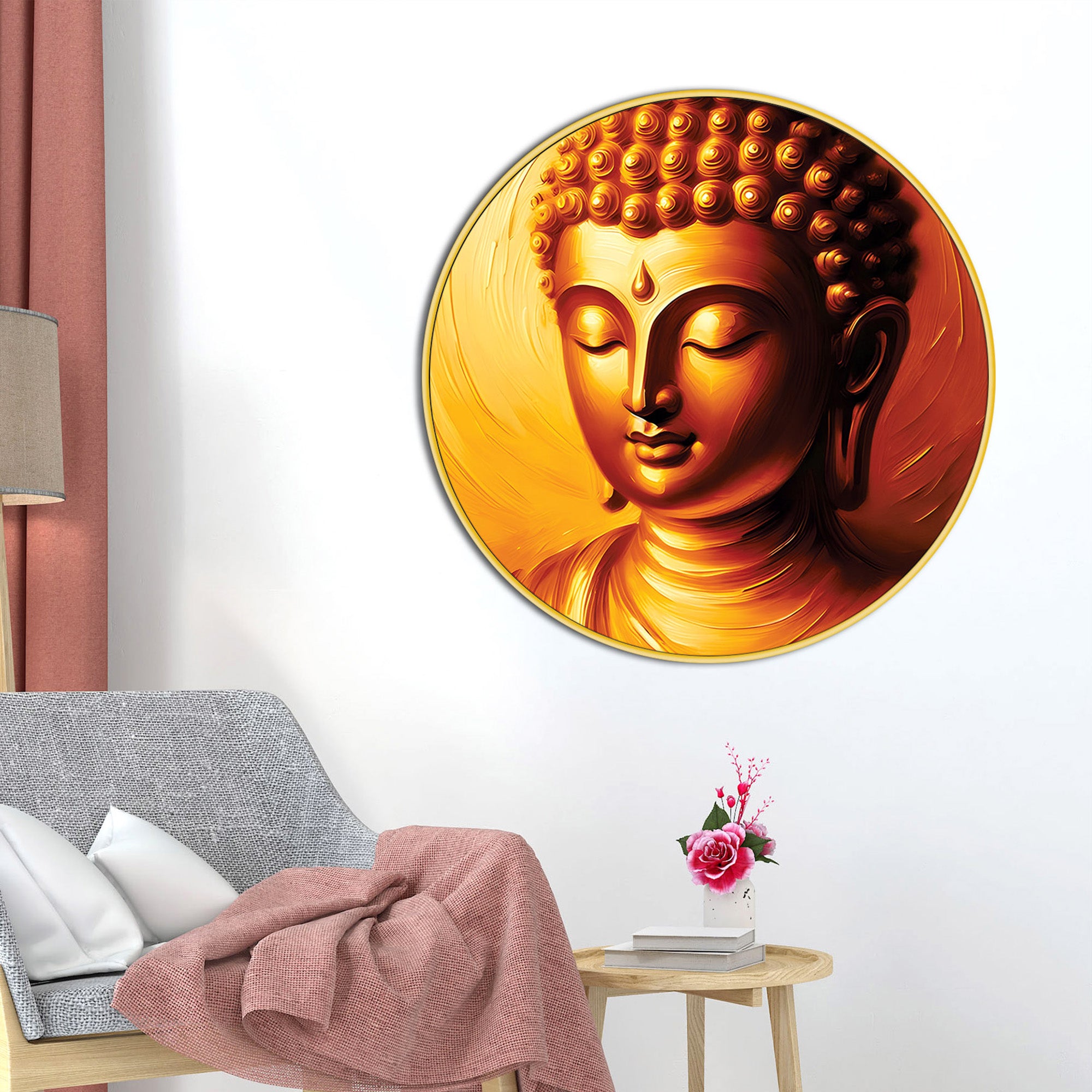 artistic-golden-buddha-round-wall-painting
