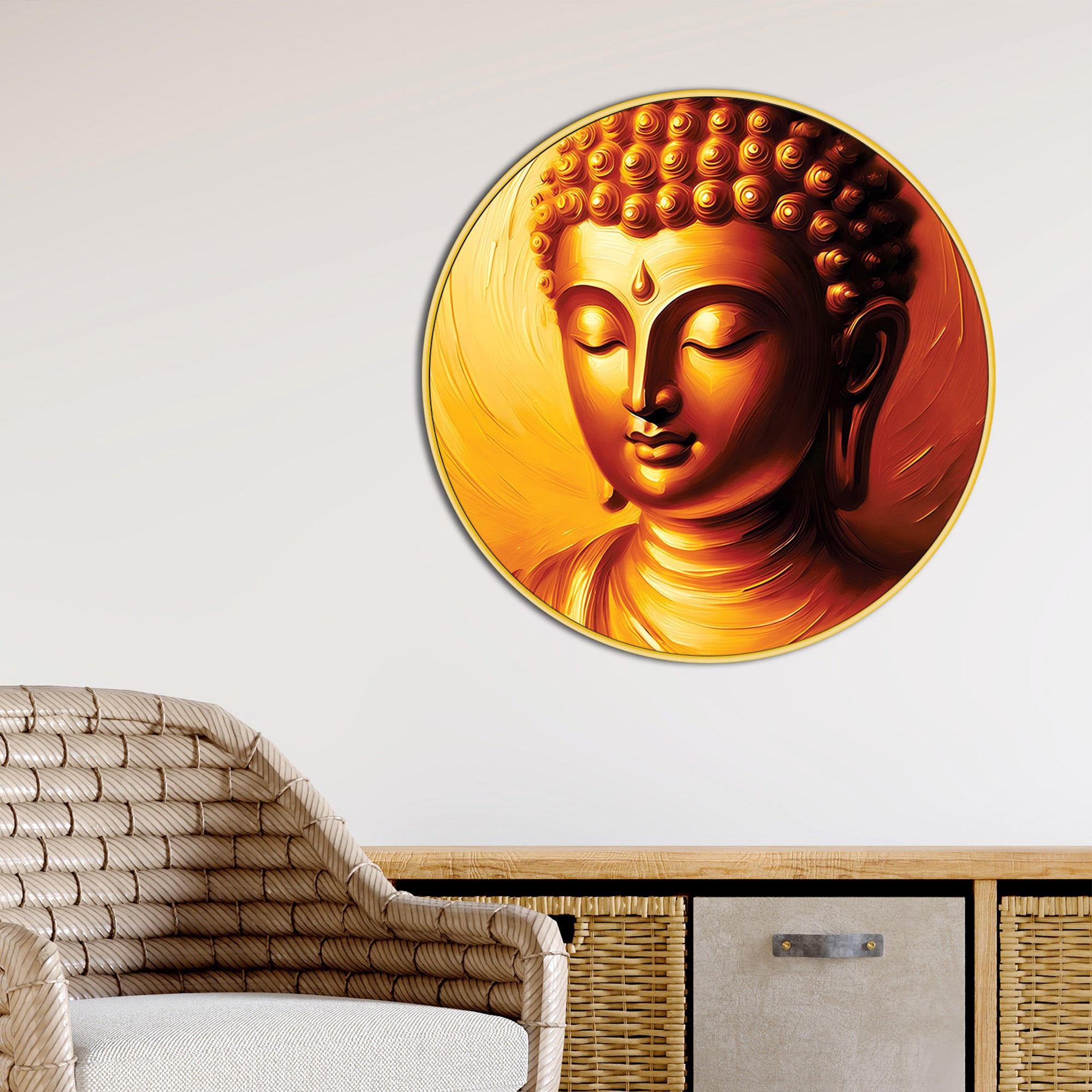 Artistic Golden Buddha Round Wall Painting