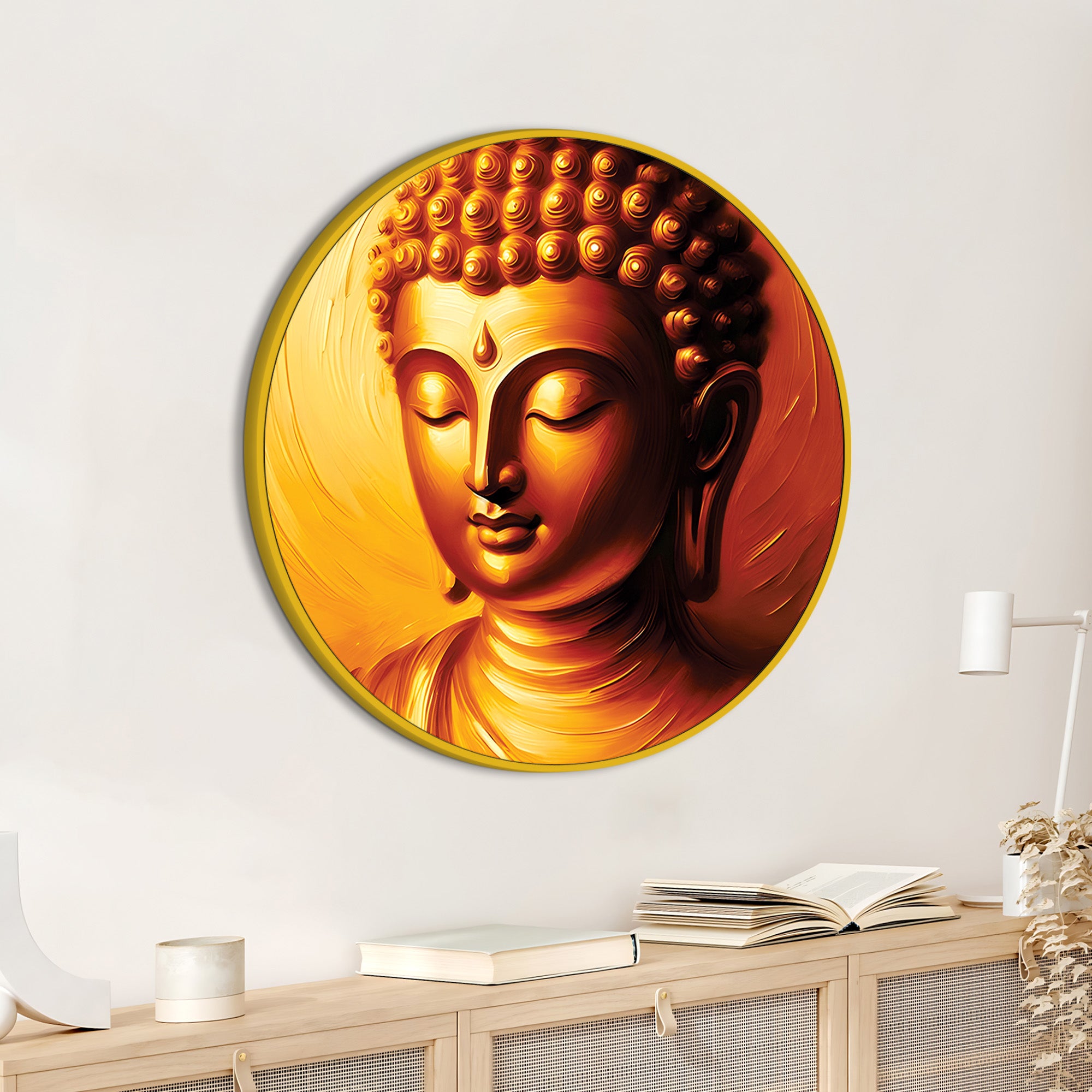 Artistic Golden Buddha Round Wall Painting