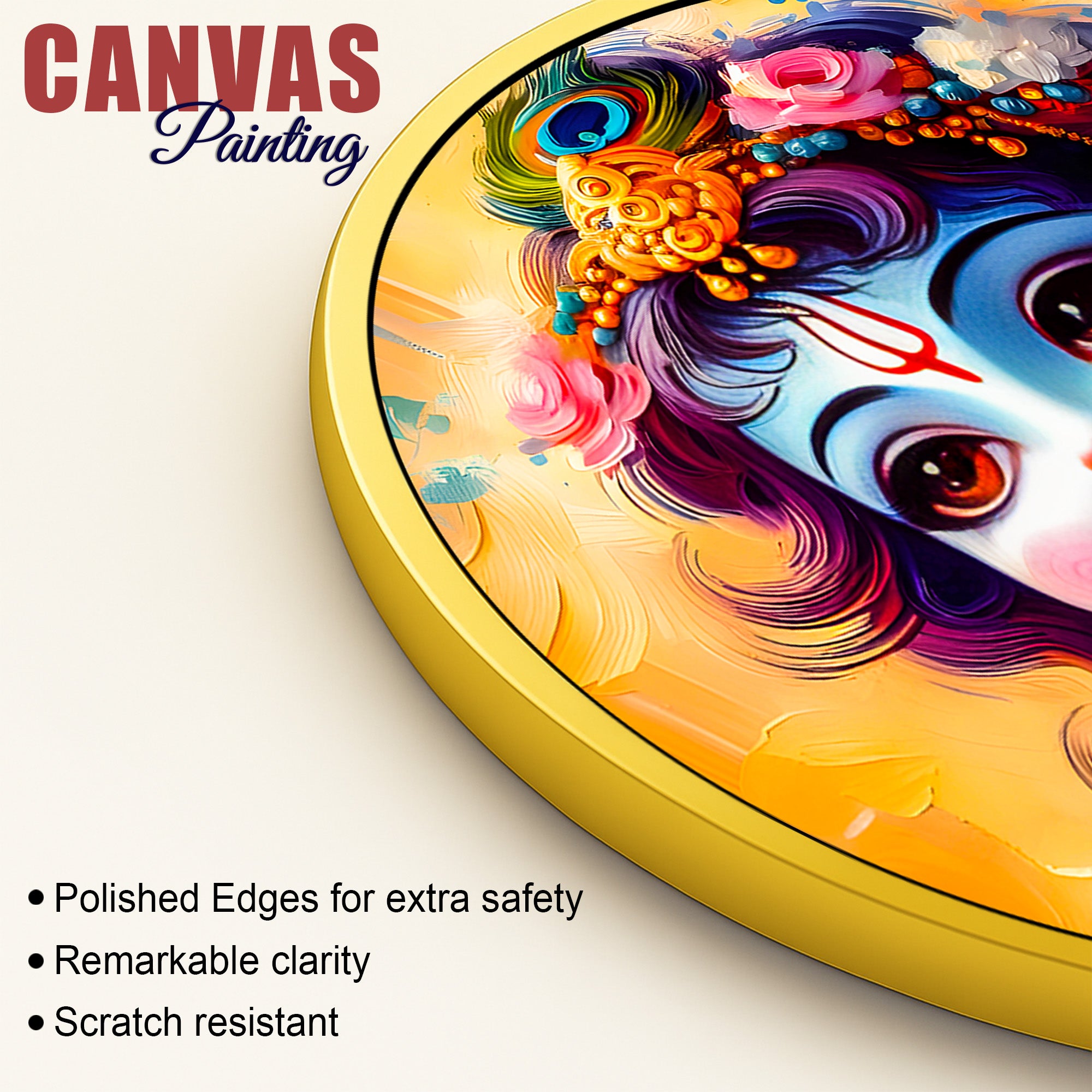 Artistic Krishna Playing Bansuri Round Painting