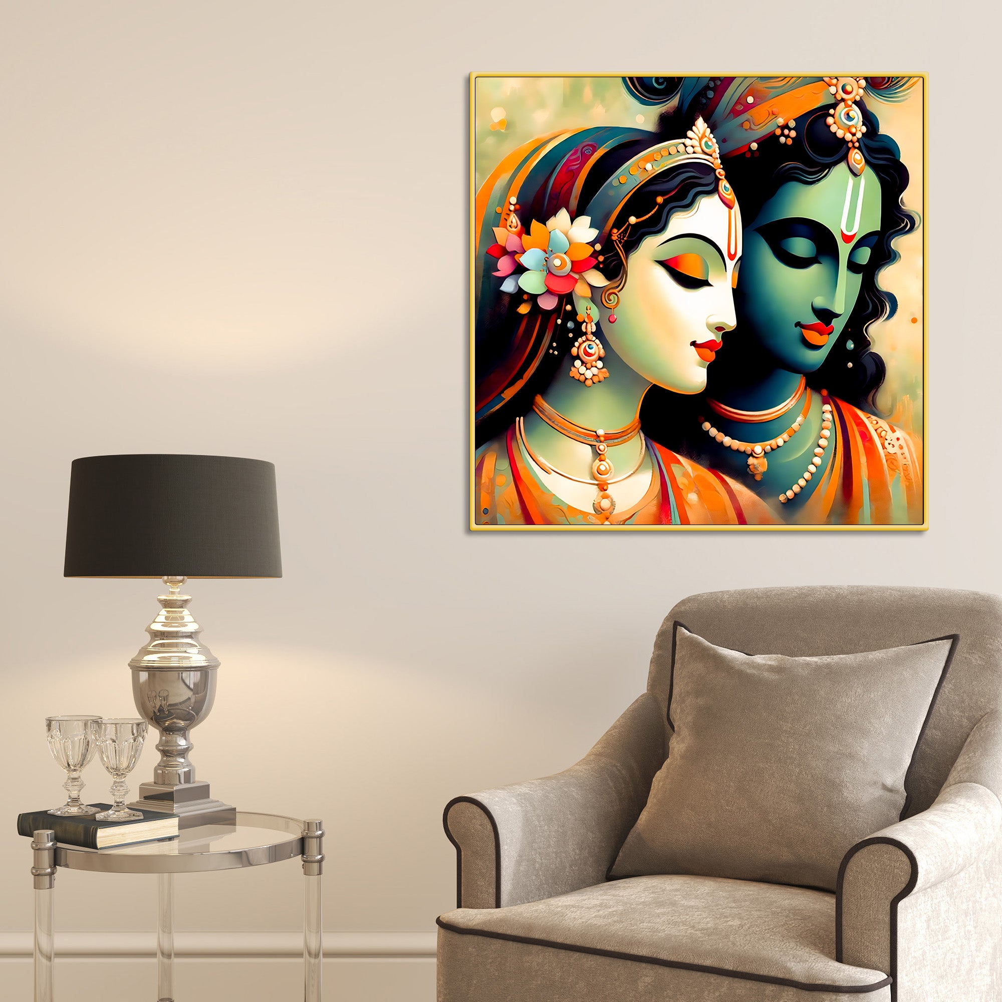 Artistic Krishna Radha Modern Portrait Canvas Wall Painting