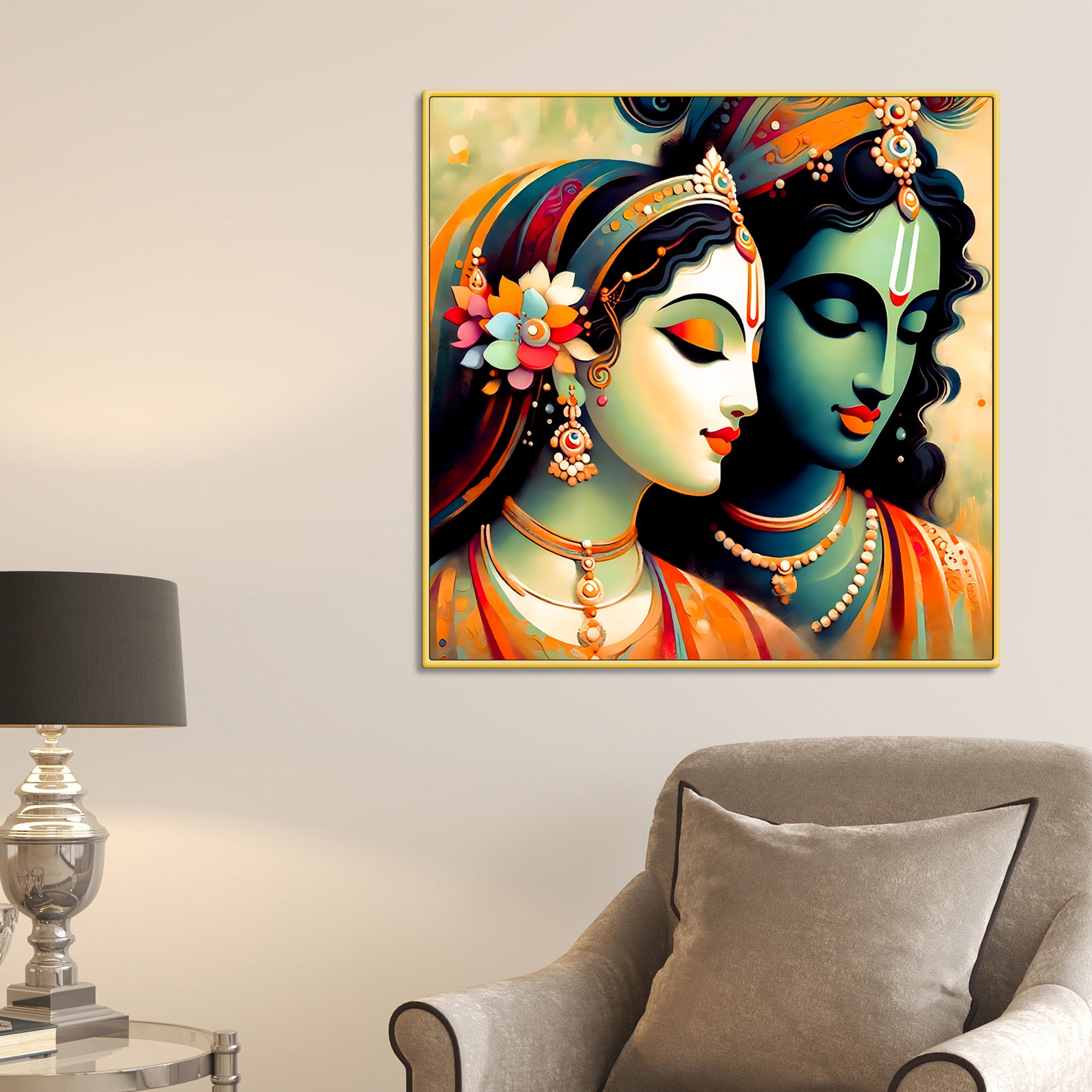 Artistic Krishna Radha Modern Portrait Canvas Wall Painting
