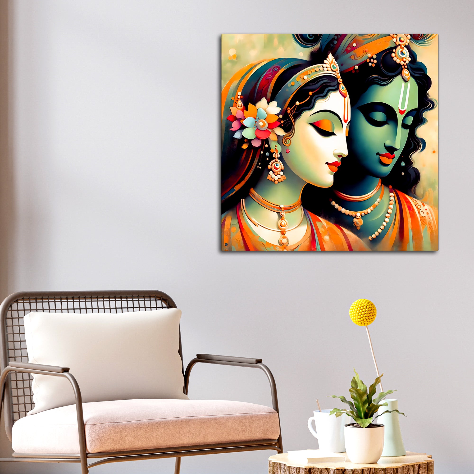 Artistic Krishna Radha Modern Portrait Canvas Wall Painting