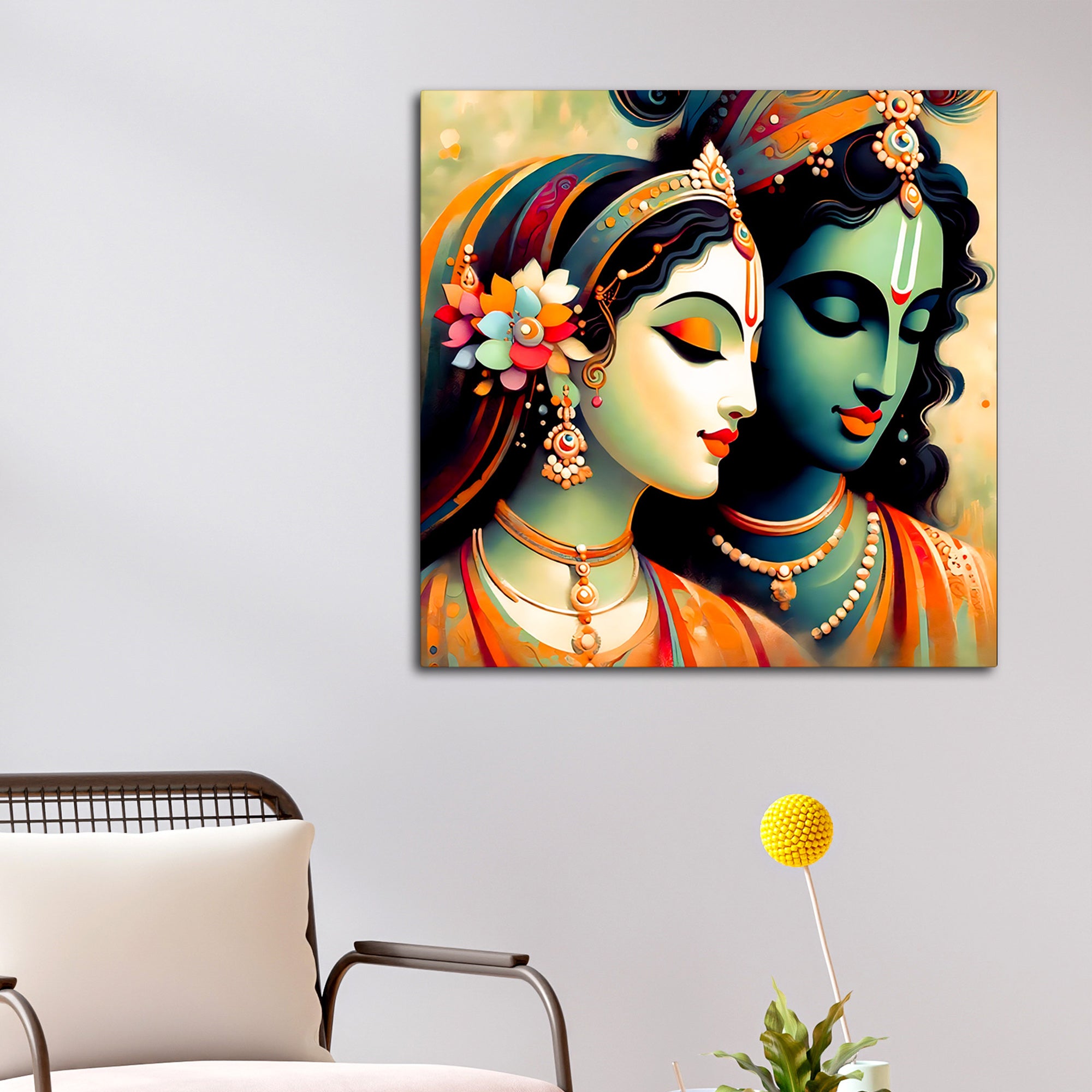 Artistic Krishna Radha Modern Portrait Canvas Wall Painting
