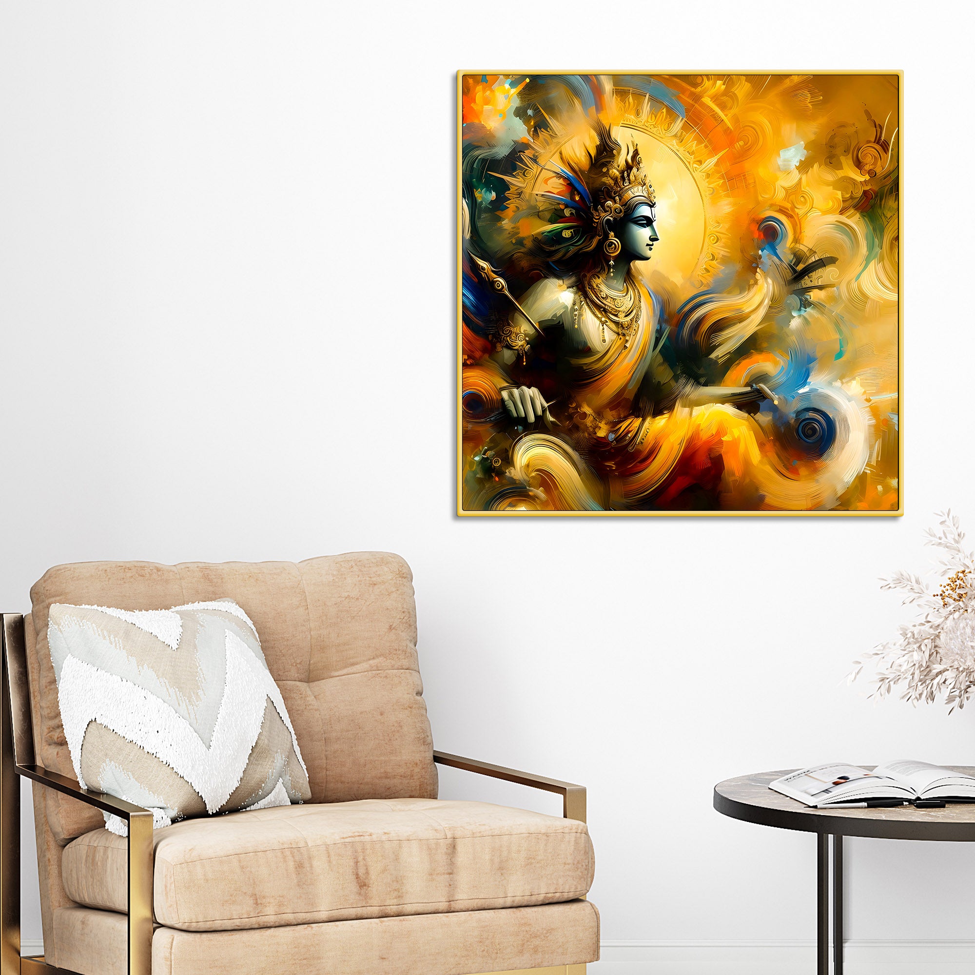 Artistic Lord Krishna Abstract Wall Painting for Home & Office – Modern Devotional Wall Decor